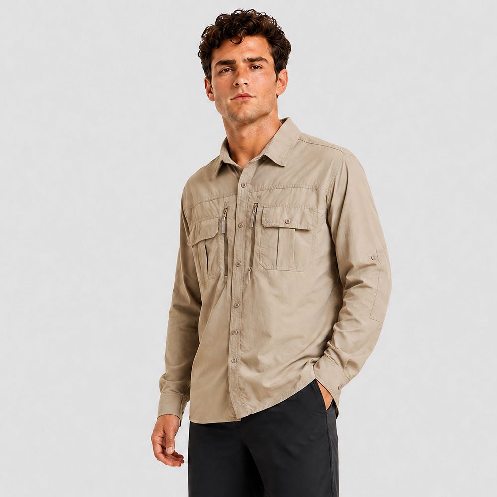 Men's Tactical Shirt, Quick-Dry & UV Protection for Hiking Khaki by MAGCOMSEN