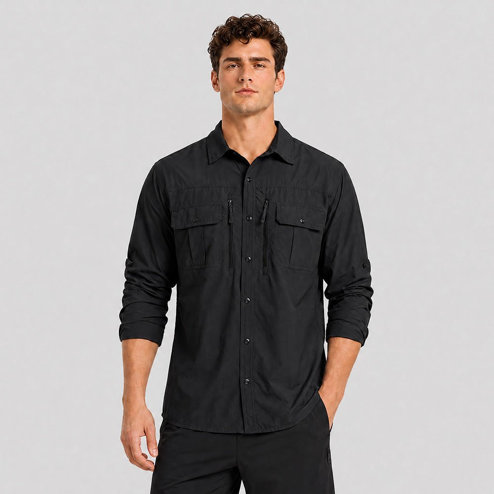 Men's Tactical Shirt, Quick-Dry & UV Protection for Hiking Black by MAGCOMSEN