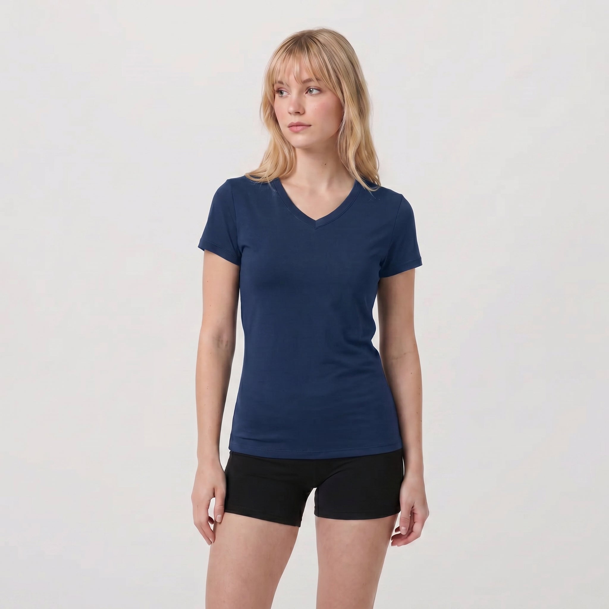 Navy MAGCOMSEN Women UPF 50 Plus V Neck Workout Top - Cooling Quick Dry Hiking Shirt in #Color_Navy