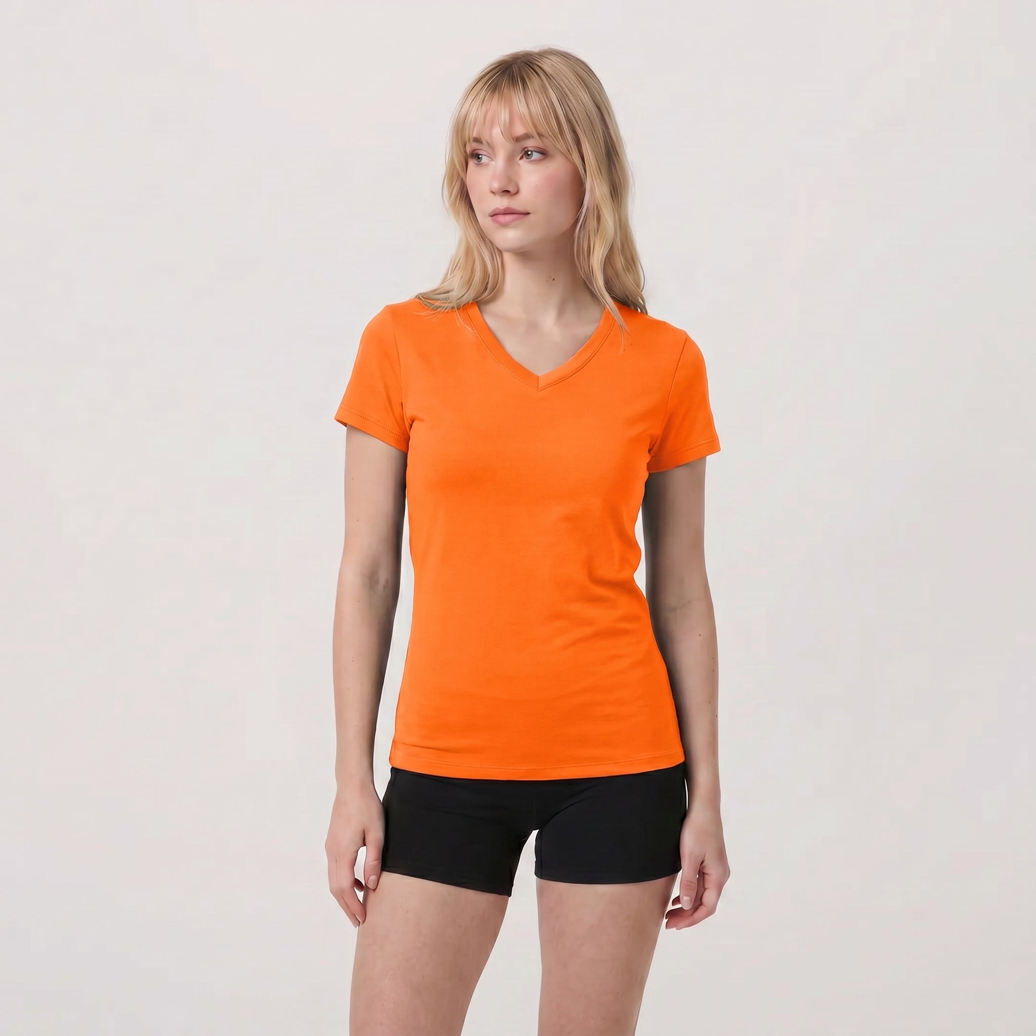 Bright Orange MAGCOMSEN Women UPF 50 Plus V Neck Workout Top - Cooling Quick Dry Hiking Shirt in #Color_Bright Orange