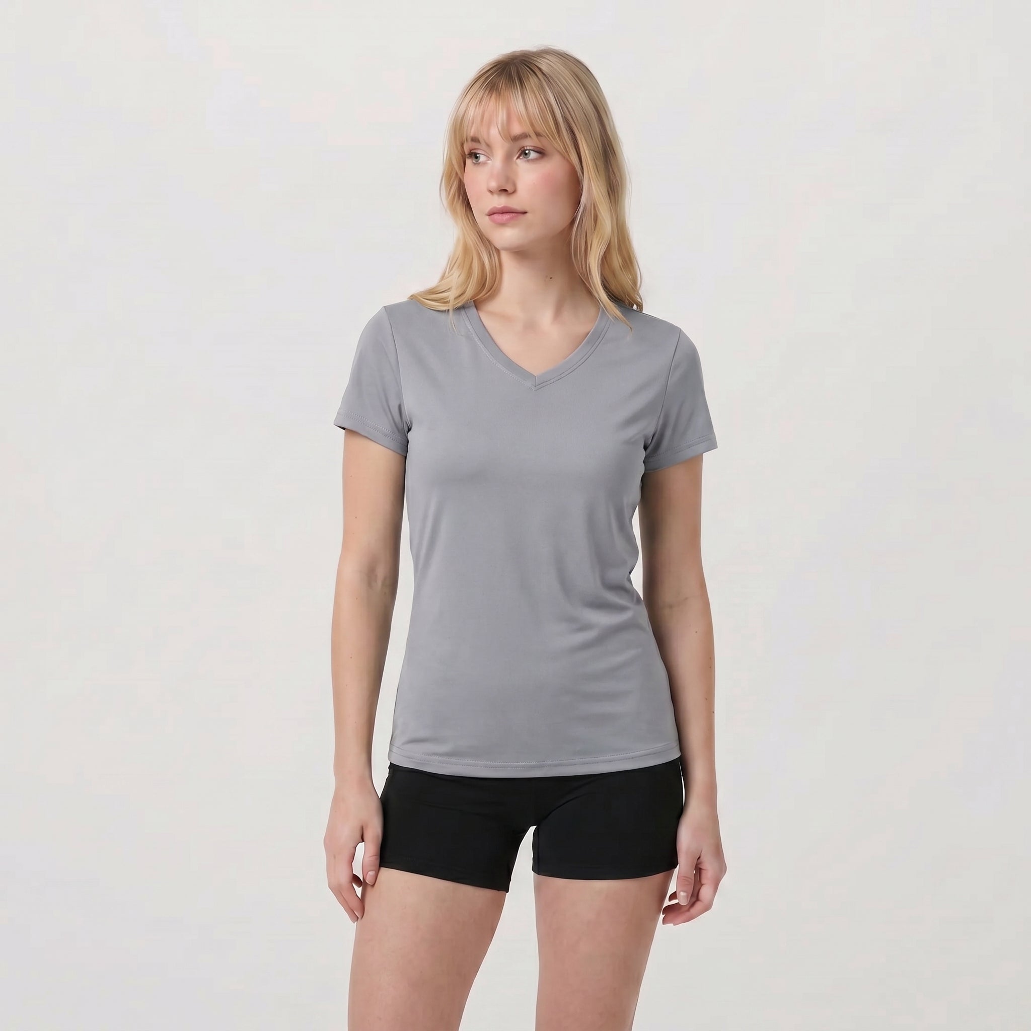 Light Grey MAGCOMSEN Women UPF 50 Plus V Neck Workout Top - Cooling Quick Dry Hiking Shirt in #Color_Light Grey