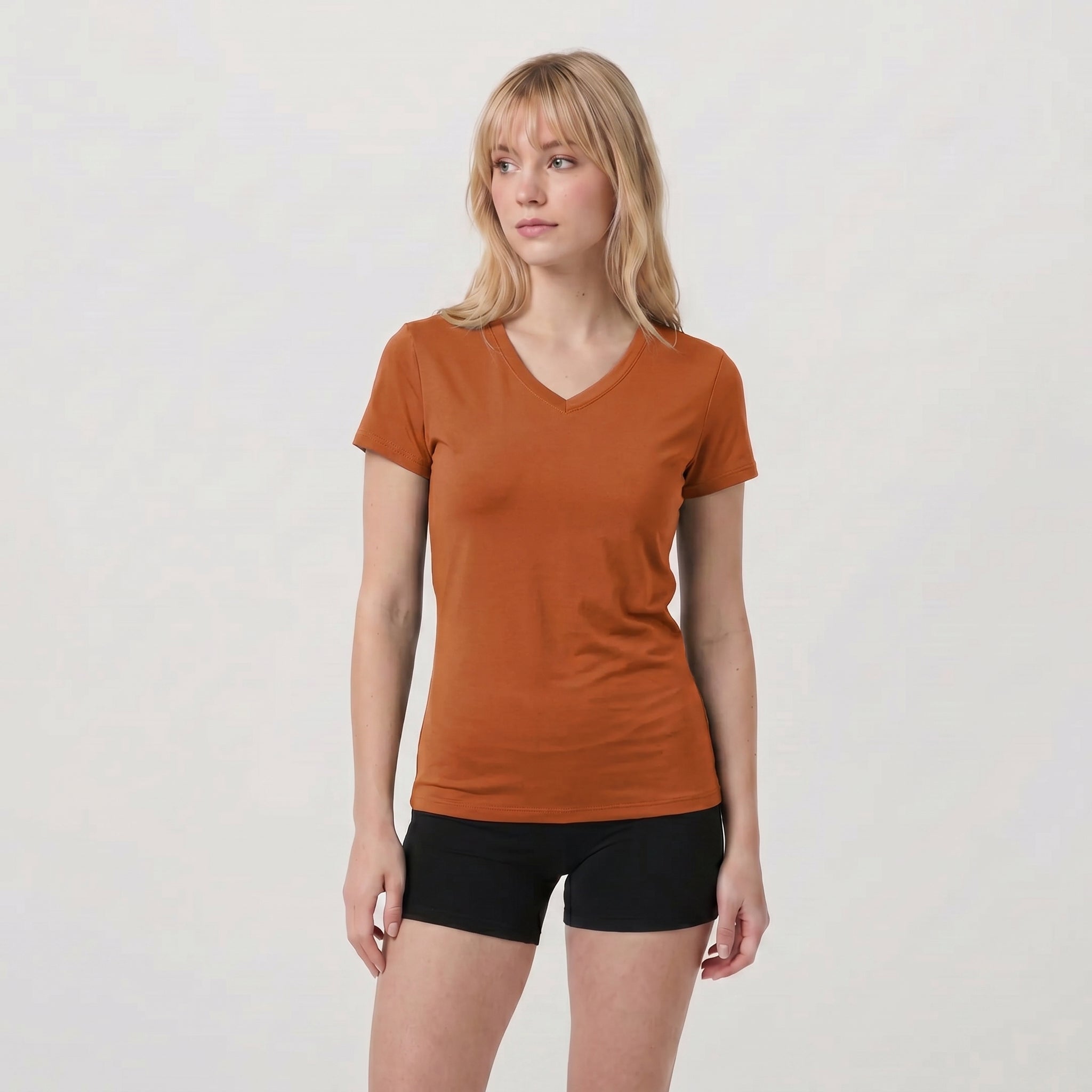 Dark Orange MAGCOMSEN Women UPF 50 Plus V Neck Workout Top - Cooling Quick Dry Hiking Shirt in #Color_Dark Orange