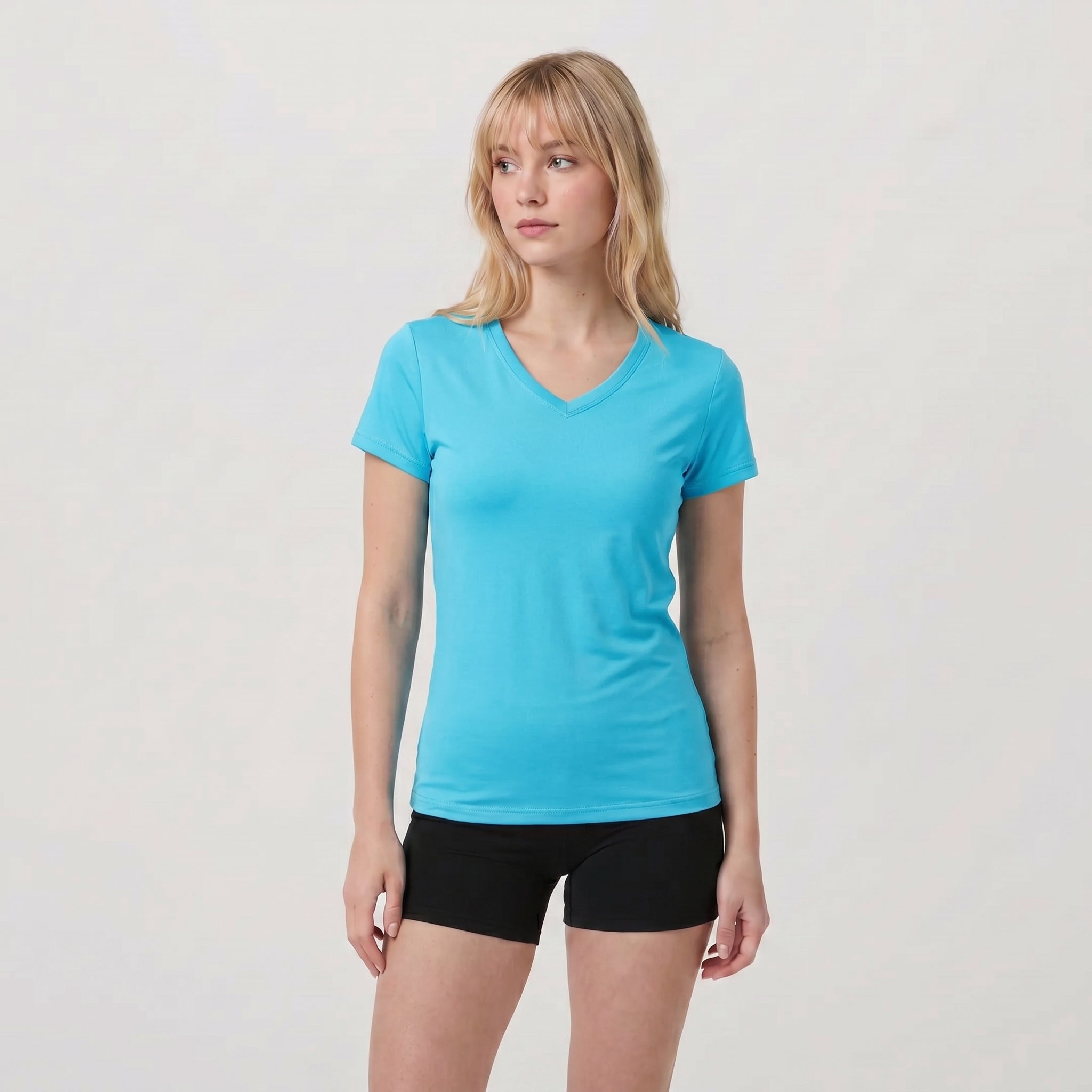 Ice Blue MAGCOMSEN Women UPF 50 Plus V Neck Workout Top - Cooling Quick Dry Hiking Shirt in #Color_Ice Blue