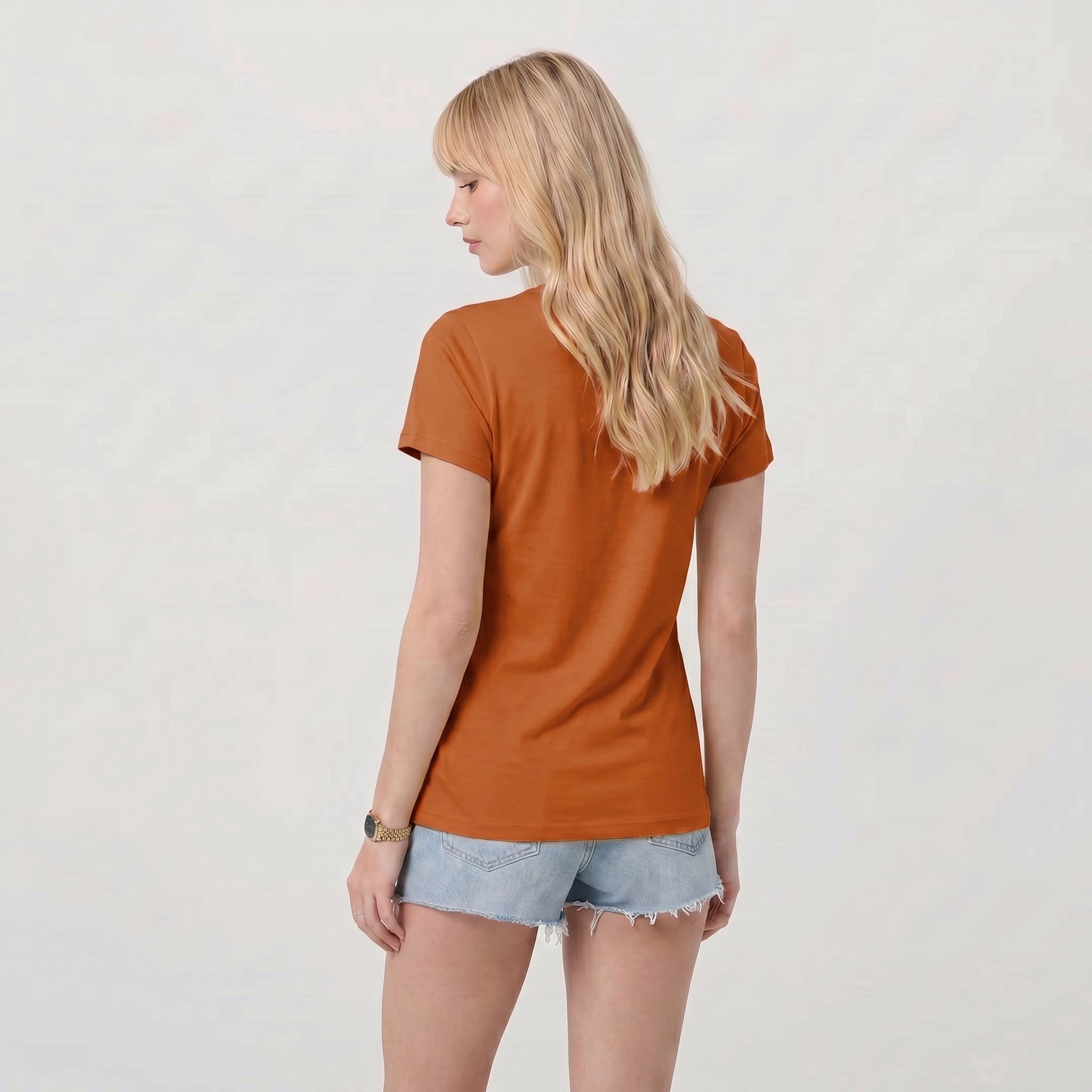 Dark Orange MAGCOMSEN Women UPF 50 Plus V Neck Workout Top - Cooling Quick Dry Hiking Shirt in #Color_Dark Orange