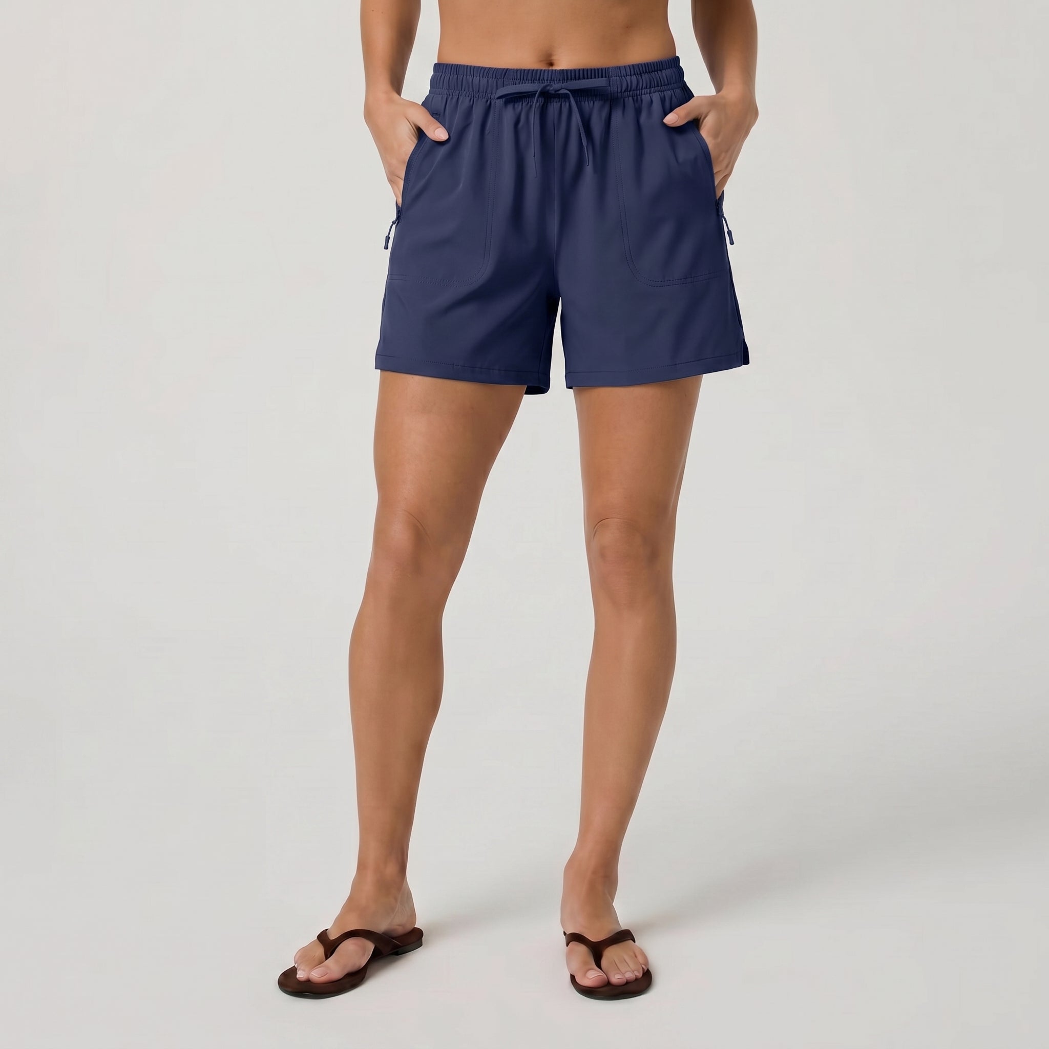 Navy MAGCOMSEN Women's 5 Inch Water Resistant Hiking Shorts UPF 50 Plus Quick Dry Golf Shorts with Zipper Pockets in #Color_Navy