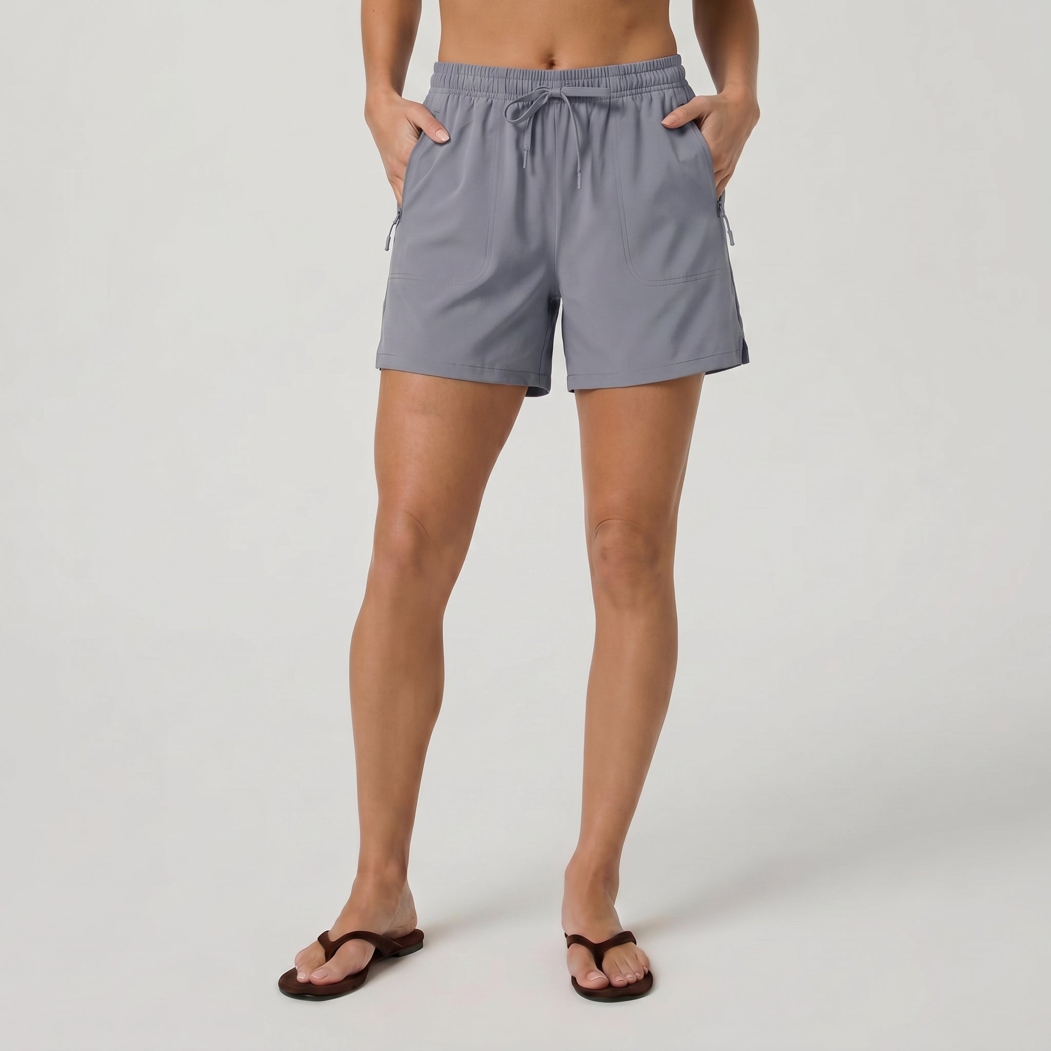 Light Grey MAGCOMSEN Women's 5 Inch Water Resistant Hiking Shorts UPF 50 Plus Quick Dry Golf Shorts with Zipper Pockets in #Color_Light Grey