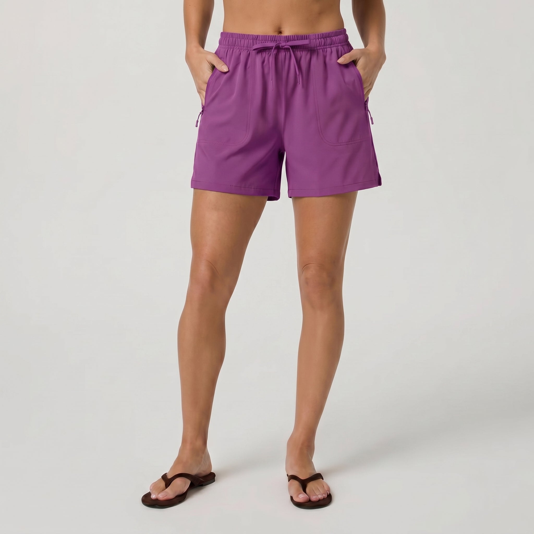 Purple MAGCOMSEN Women's 5 Inch Water Resistant Hiking Shorts UPF 50 Plus Quick Dry Golf Shorts with Zipper Pockets in #Color_Purple