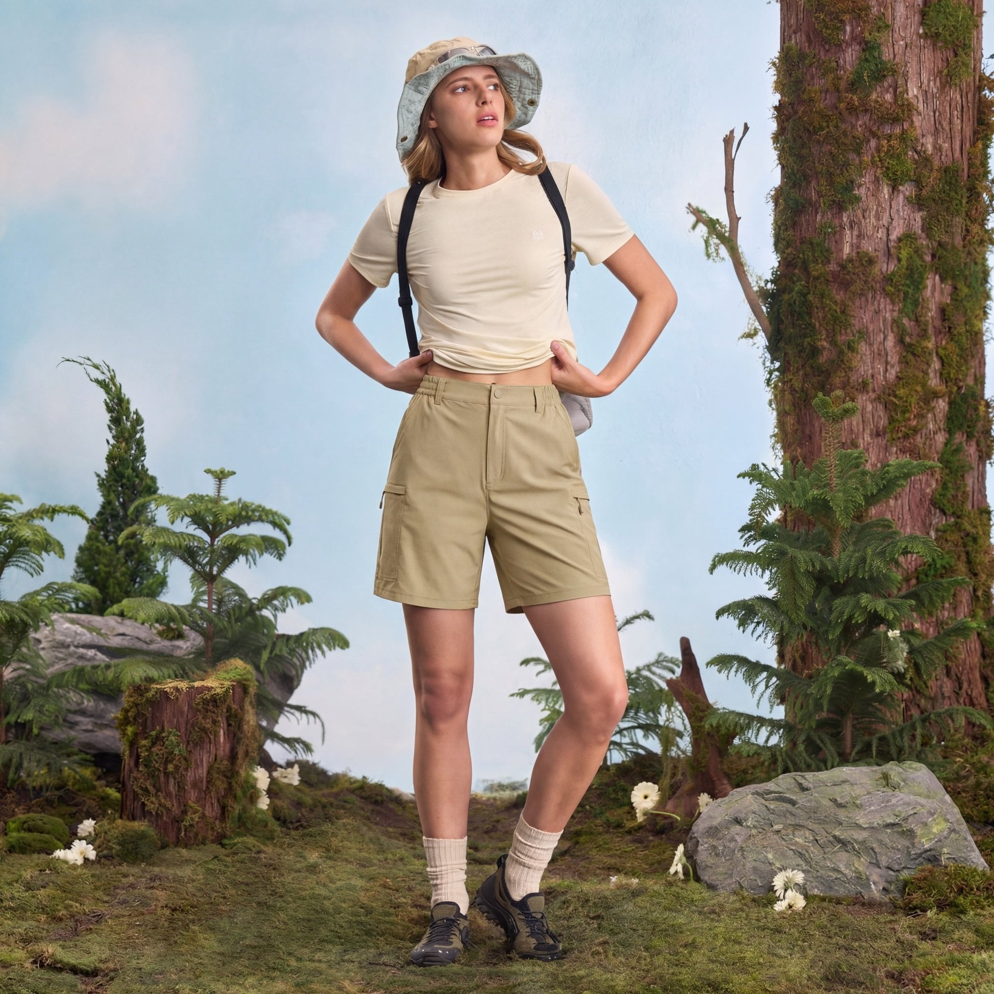 Women's 7 Inseam Quick Dry Hiking Cargo Shorts Light Khaki by MAGCOMSEN #Color_Light Khaki