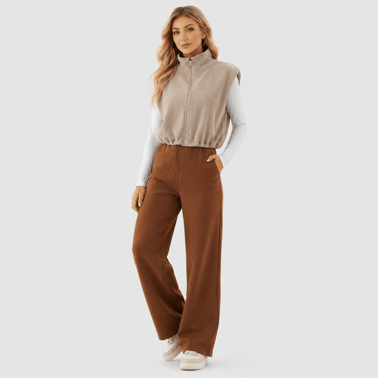 Khaki MAGCOMSEN Women's Cozy Fleece Vest - Sleeveless Layering Jacket in #Color_Khaki