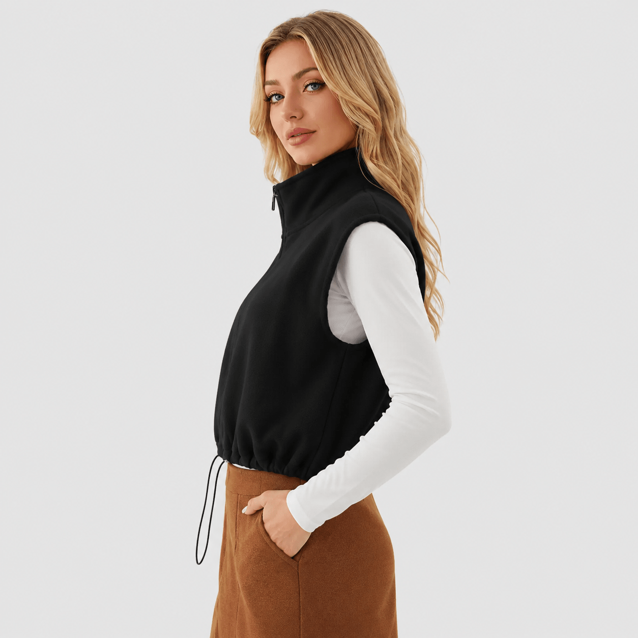 Black MAGCOMSEN Women's Cozy Fleece Vest - Sleeveless Layering Jacket in #Color_Black