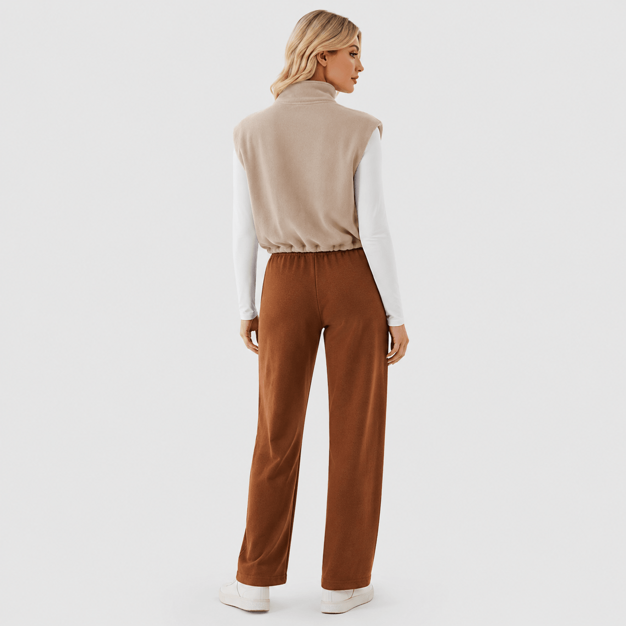 Khaki MAGCOMSEN Women's Cozy Fleece Vest - Sleeveless Layering Jacket in #Color_Khaki