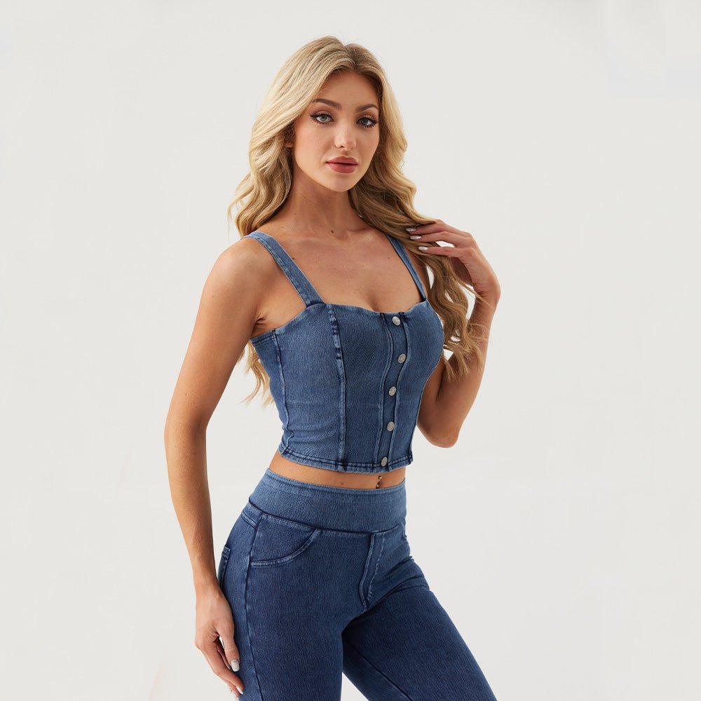 Women's Denim Vest - Sleeveless Casual Layer Medium Blue by MAGCOMSEN