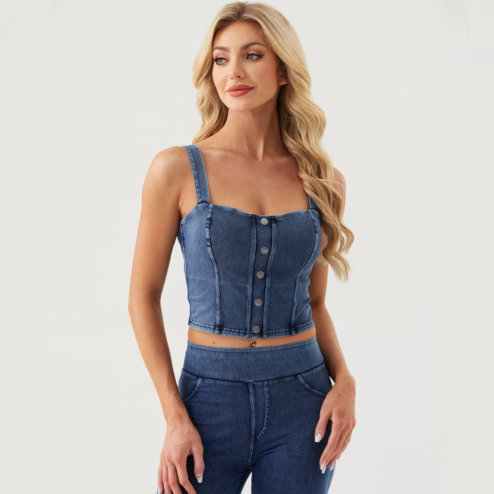 Women's Denim Vest - Sleeveless Casual Layer Medium Blue by MAGCOMSEN
