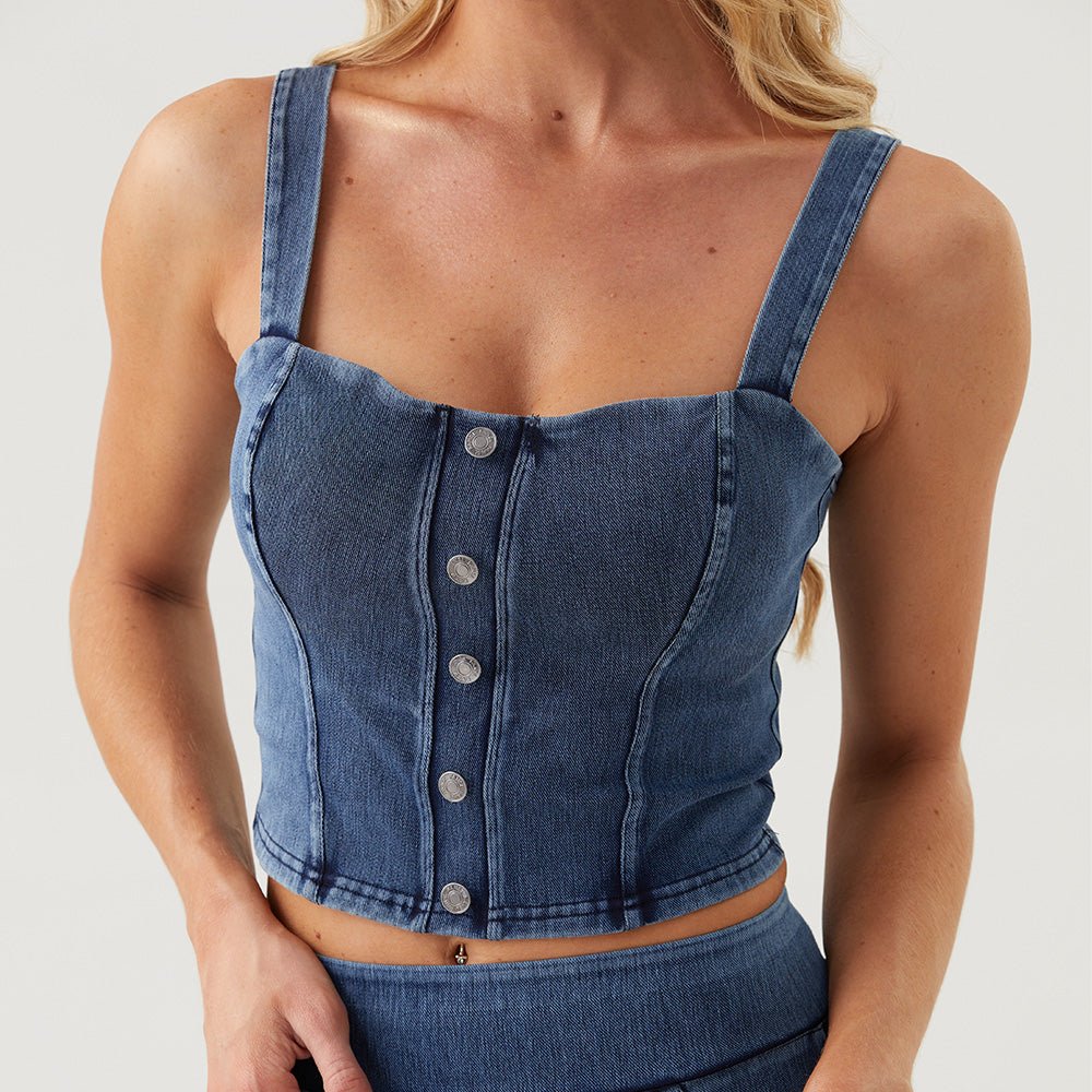 Women's Denim Vest - Sleeveless Casual Layer Medium Blue by MAGCOMSEN