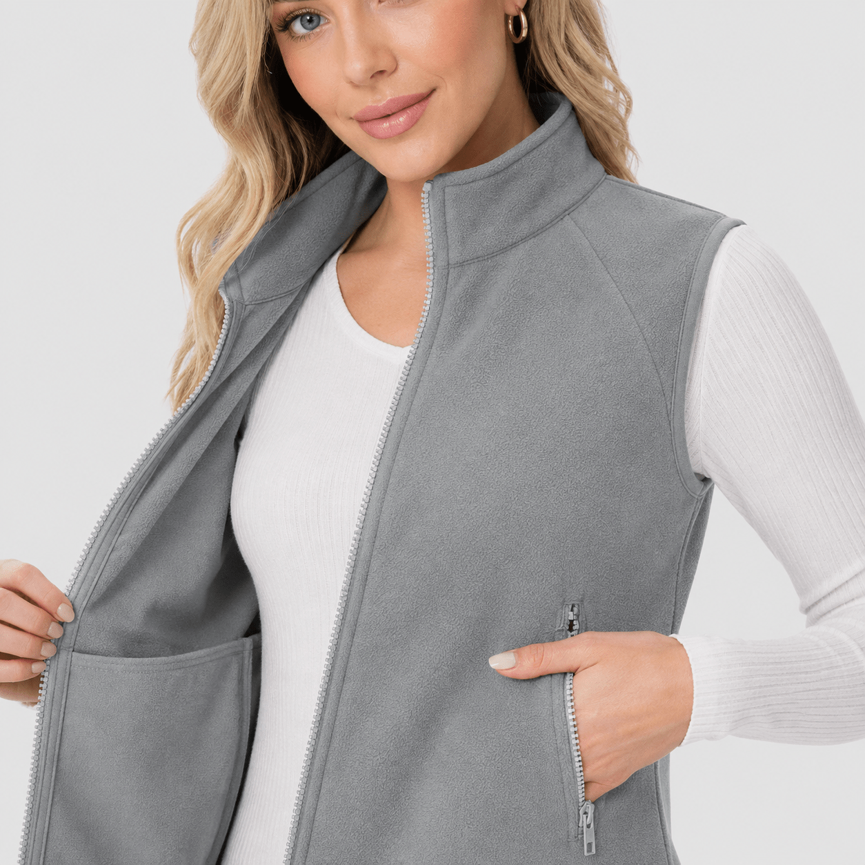 Light Grey MAGCOMSEN Women's Fleece Vest Sleeveless Lightweight Warmth Jackets in #Color_Light Grey