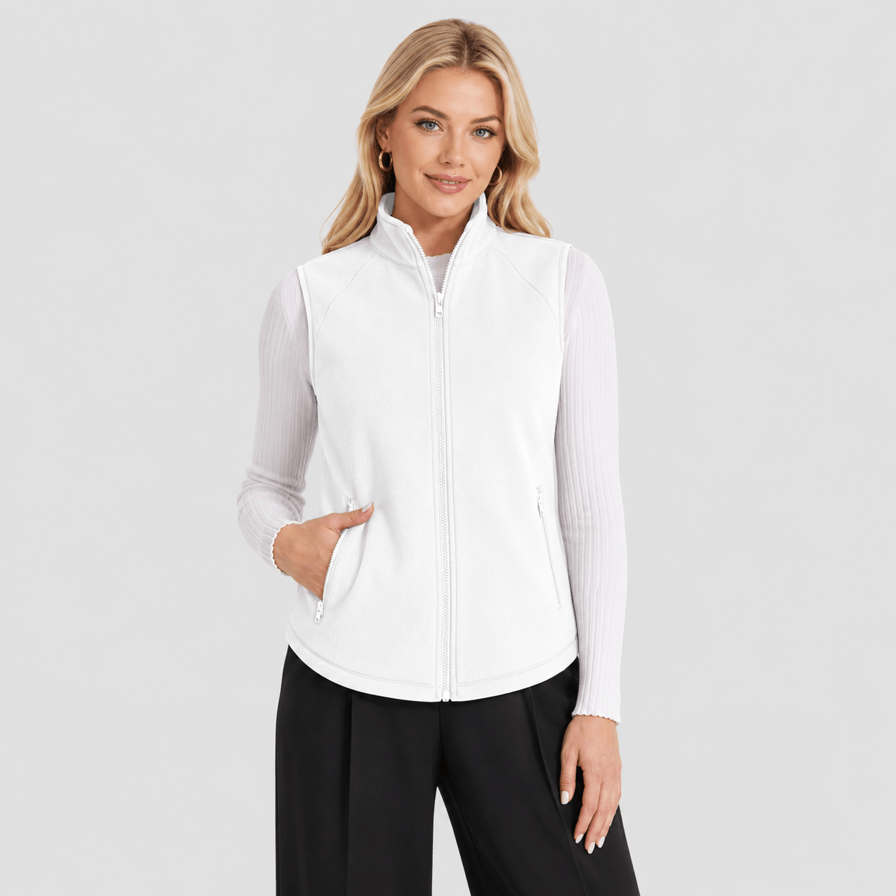 White MAGCOMSEN Women's Fleece Vest Sleeveless Lightweight Warmth Jackets in #Color_White