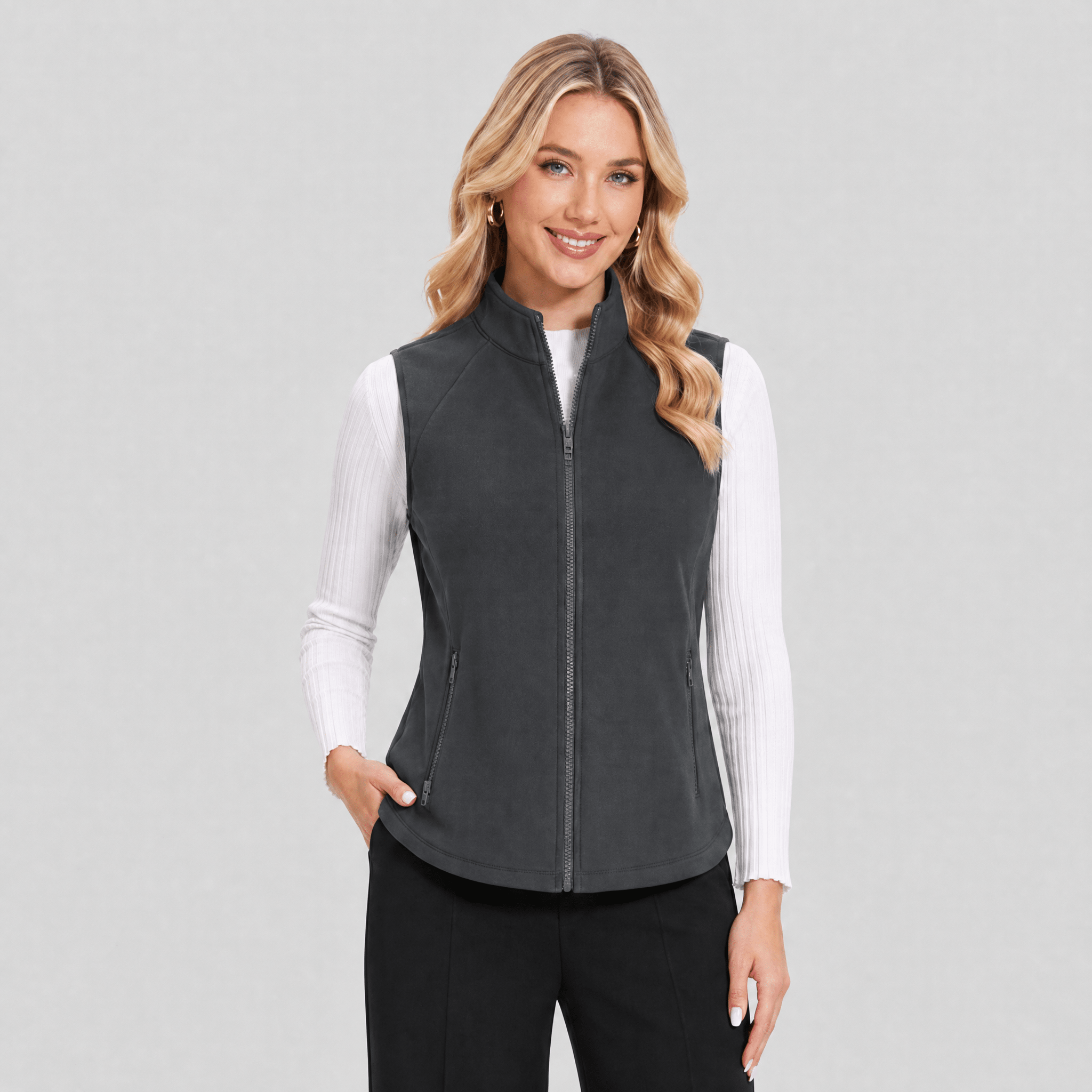 Dark Gray MAGCOMSEN Women's Fleece Vest Sleeveless Lightweight Warmth Jackets in #Color_Dark Gray