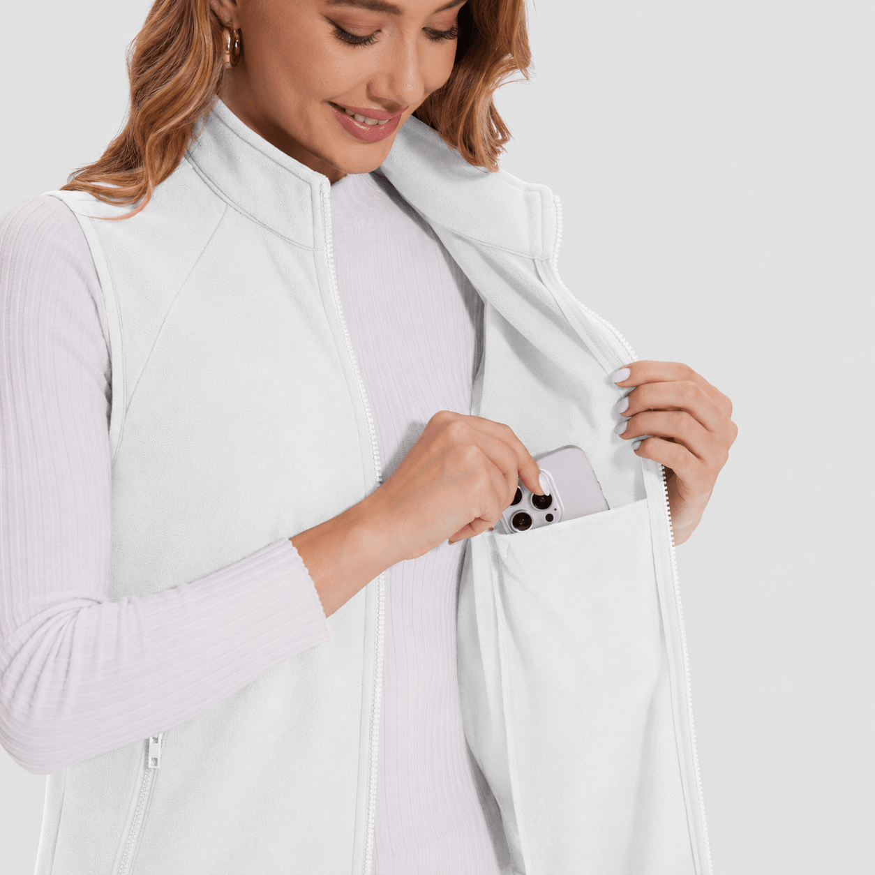 White MAGCOMSEN Women's Fleece Vest Sleeveless Lightweight Warmth Jackets in #Color_White