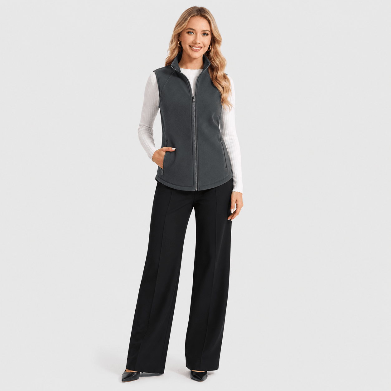 Dark Gray MAGCOMSEN Women's Fleece Vest Sleeveless Lightweight Warmth Jackets in #Color_Dark Gray