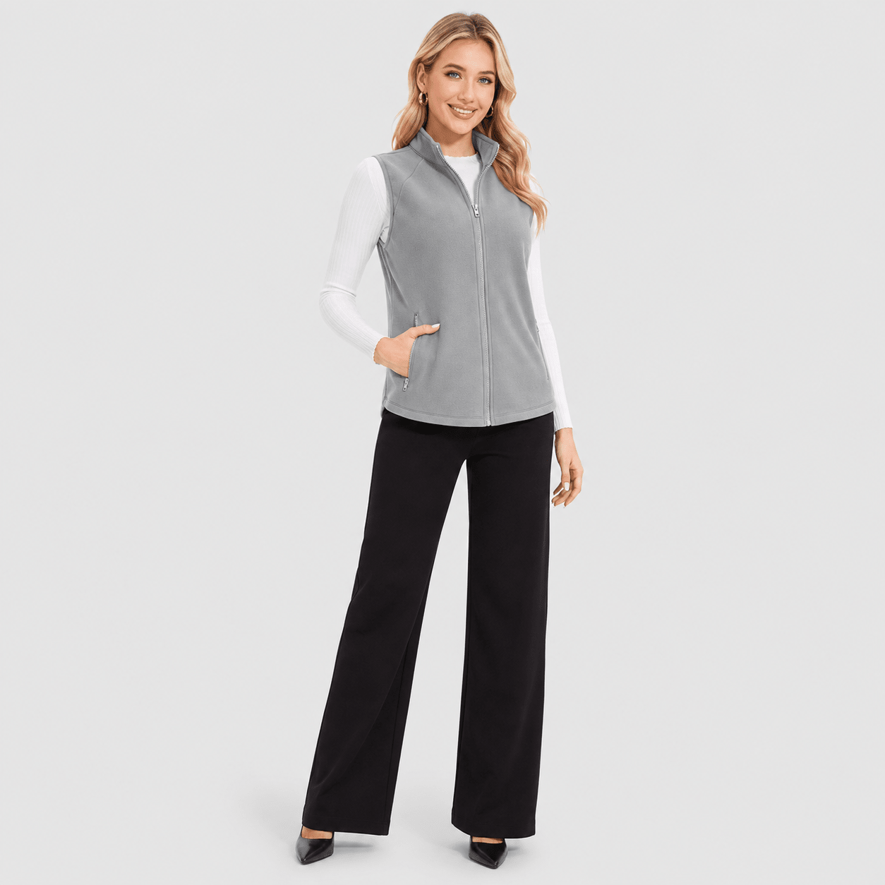 Light Grey MAGCOMSEN Women's Fleece Vest Sleeveless Lightweight Warmth Jackets in #Color_Light Grey