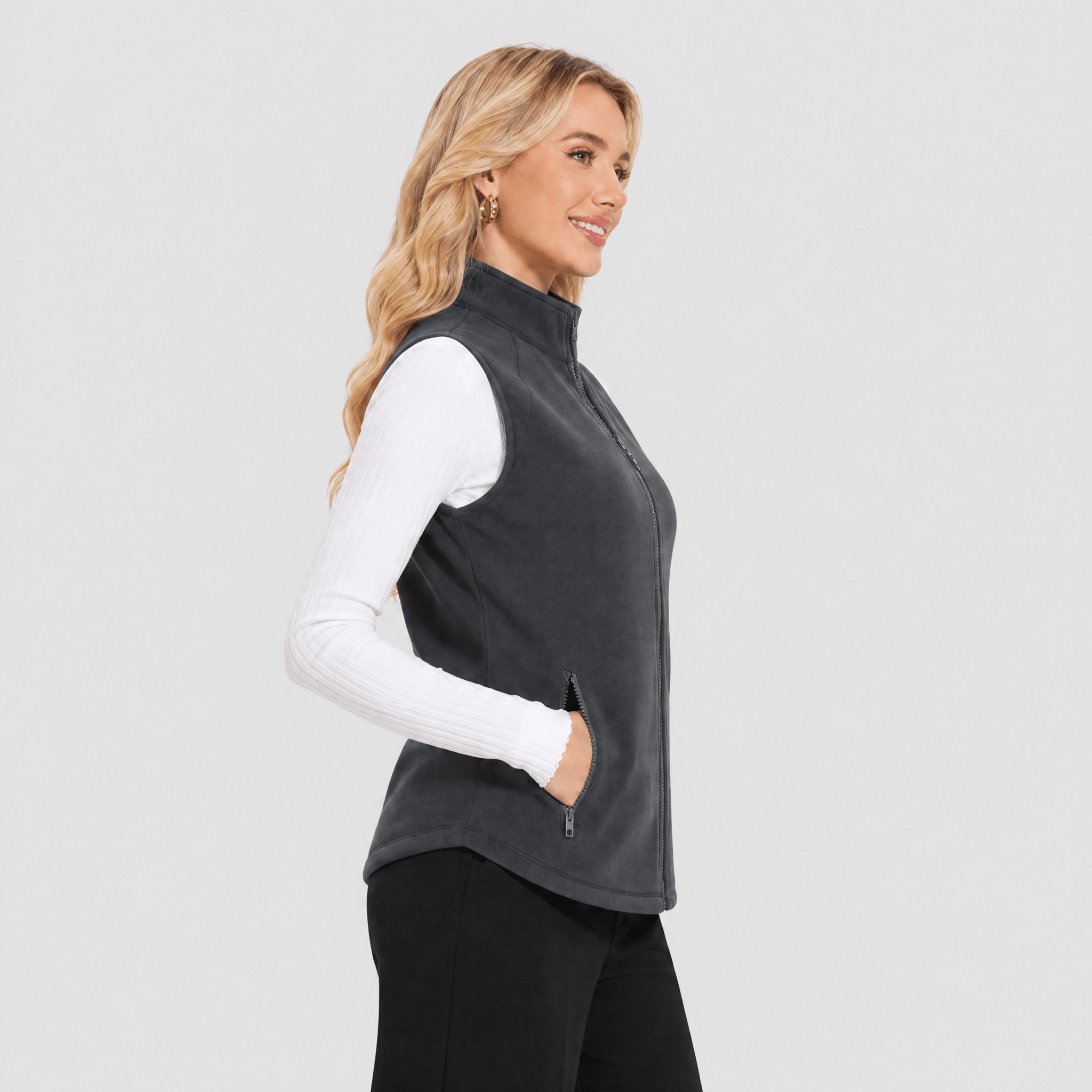 Dark Gray MAGCOMSEN Women's Fleece Vest Sleeveless Lightweight Warmth Jackets in #Color_Dark Gray