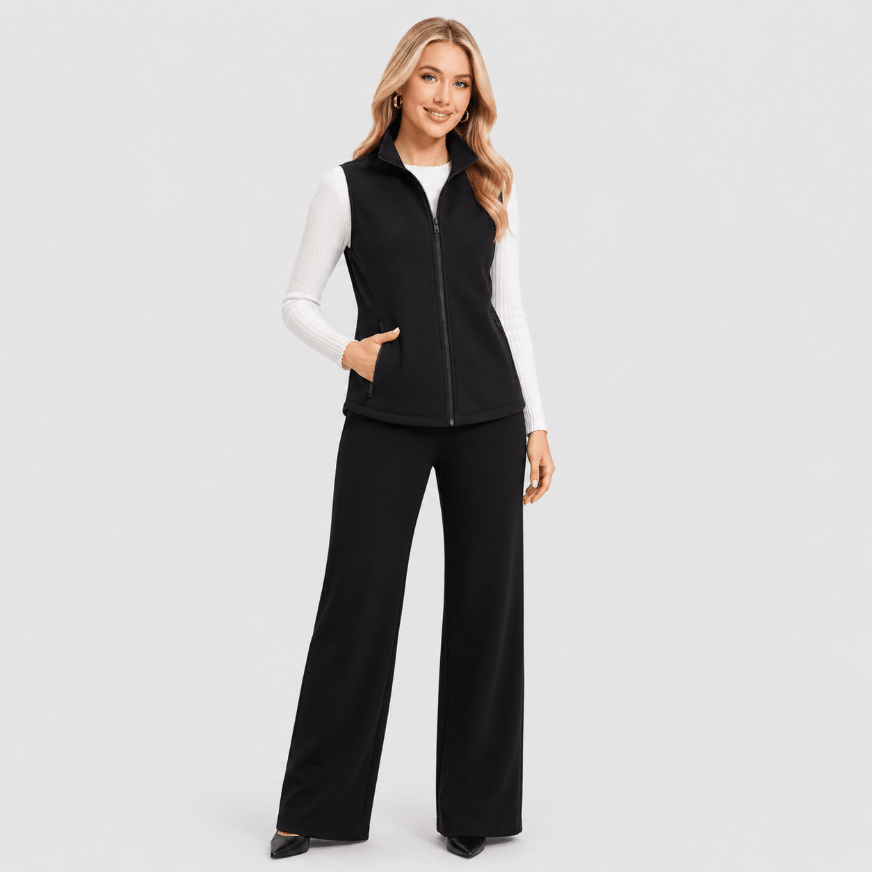 Black MAGCOMSEN Women's Fleece Vest Sleeveless Lightweight Warmth Jackets in #Color_Black