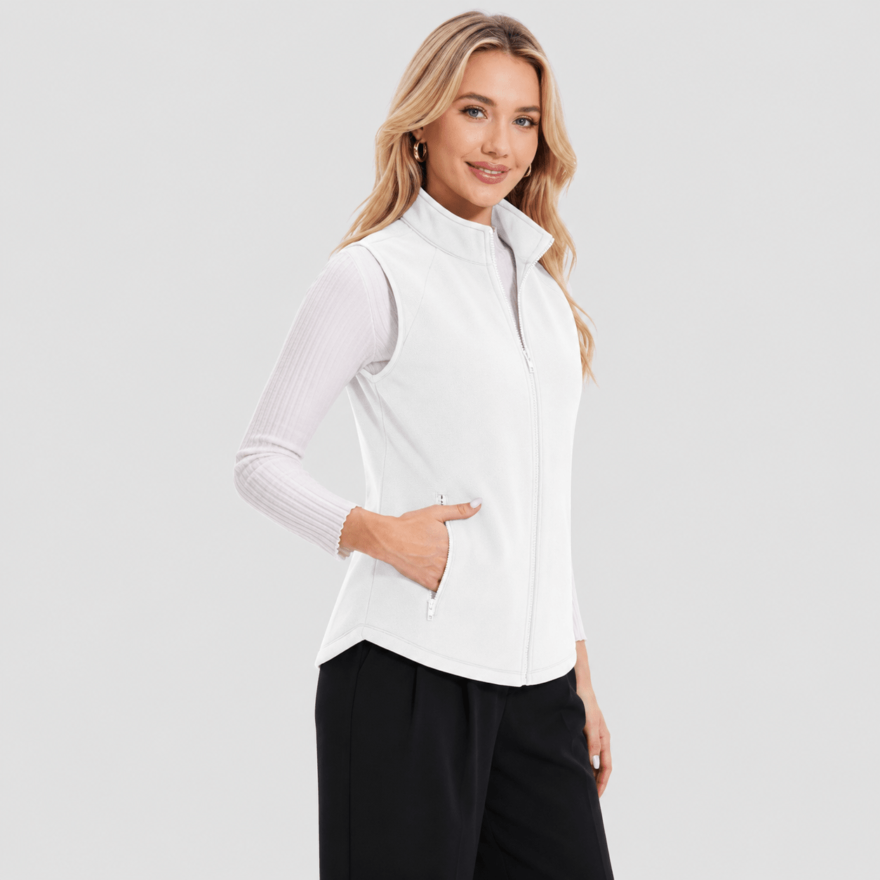 White MAGCOMSEN Women's Fleece Vest Sleeveless Lightweight Warmth Jackets in #Color_White