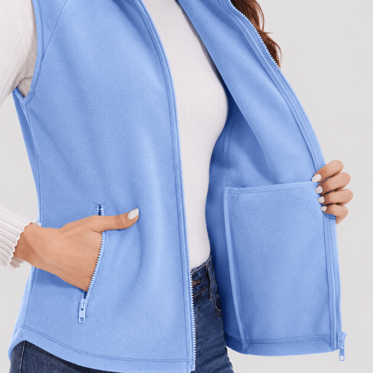 Light Blue MAGCOMSEN Women's Fleece Vest Sleeveless Lightweight Warmth Jackets in #Color_Light Blue