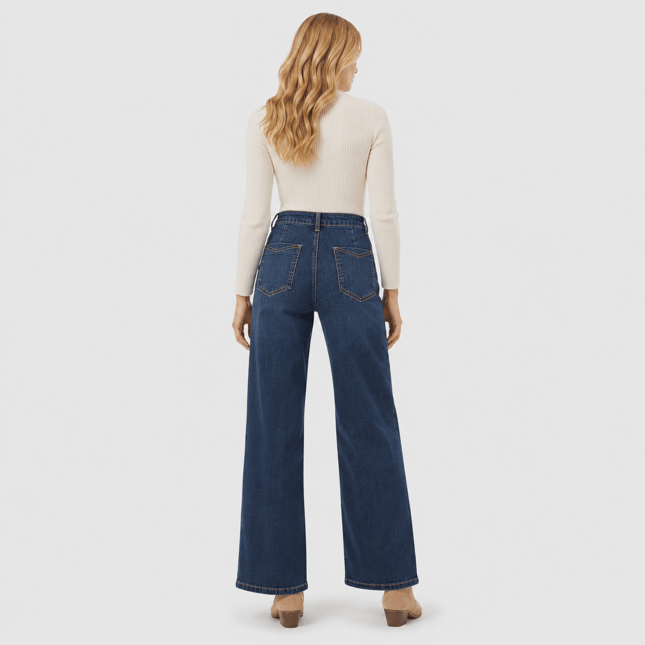 Women's High Waisted Straight Leg Jeans - Stretch Wide Leg Denim Pants Medium Blue by MAGCOMSEN