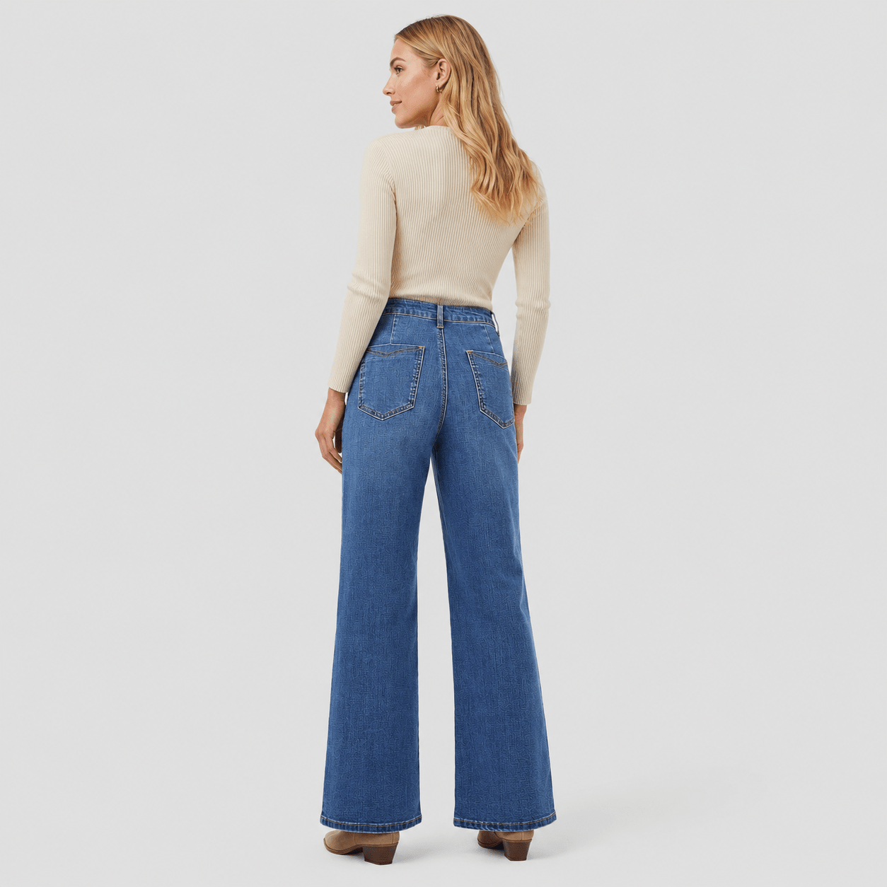 Women's High Waisted Straight Leg Jeans - Stretch Wide Leg Denim Pants Dark Blue by MAGCOMSEN