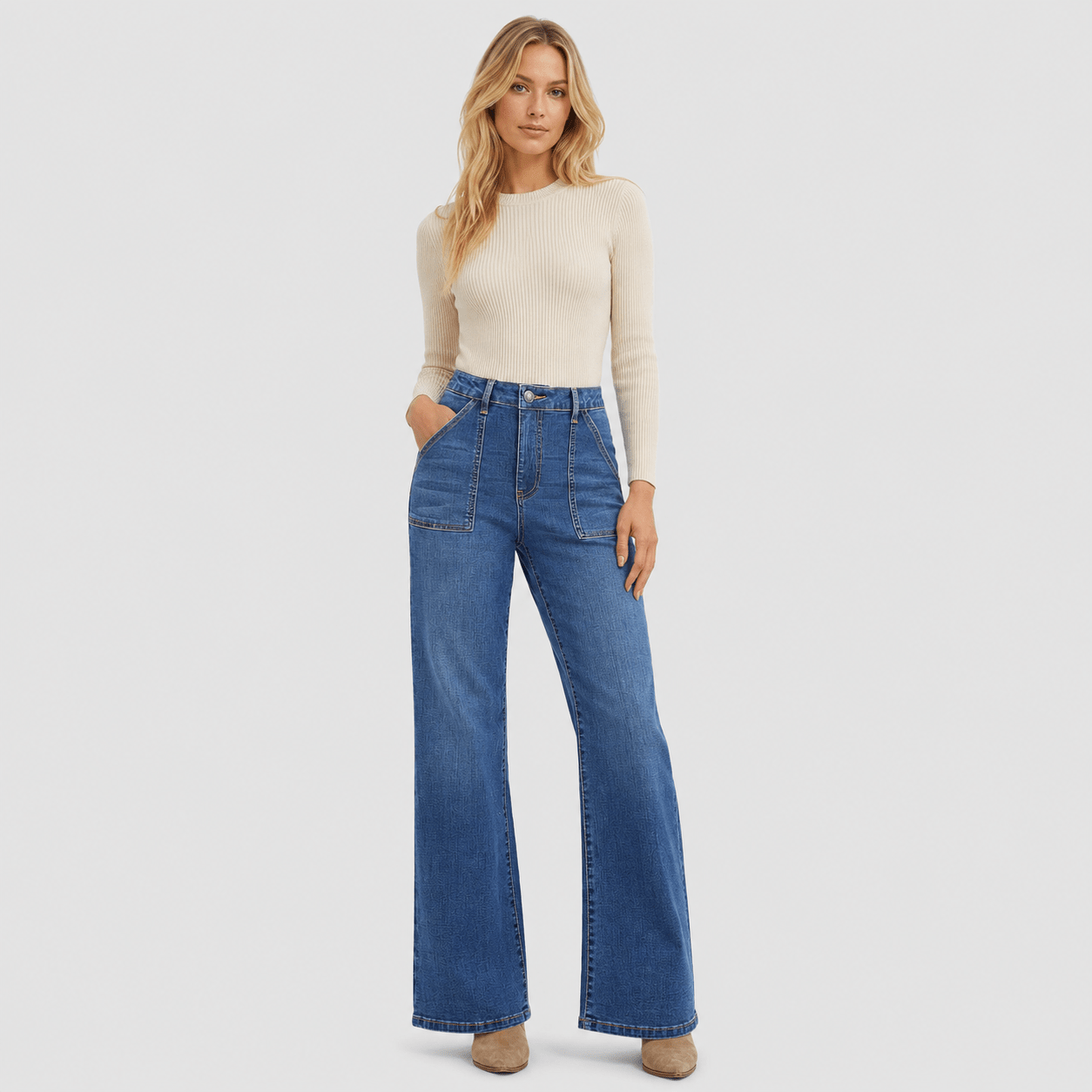 Women's High Waisted Straight Leg Jeans - Stretch Wide Leg Denim Pants Dark Blue by MAGCOMSEN
