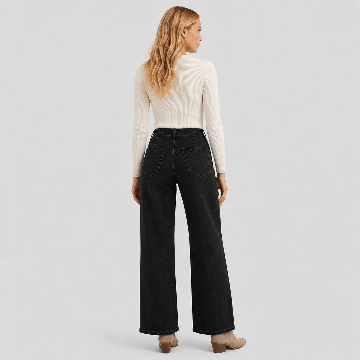 Women's High Waisted Straight Leg Jeans - Stretch Wide Leg Denim Pants Black by MAGCOMSEN