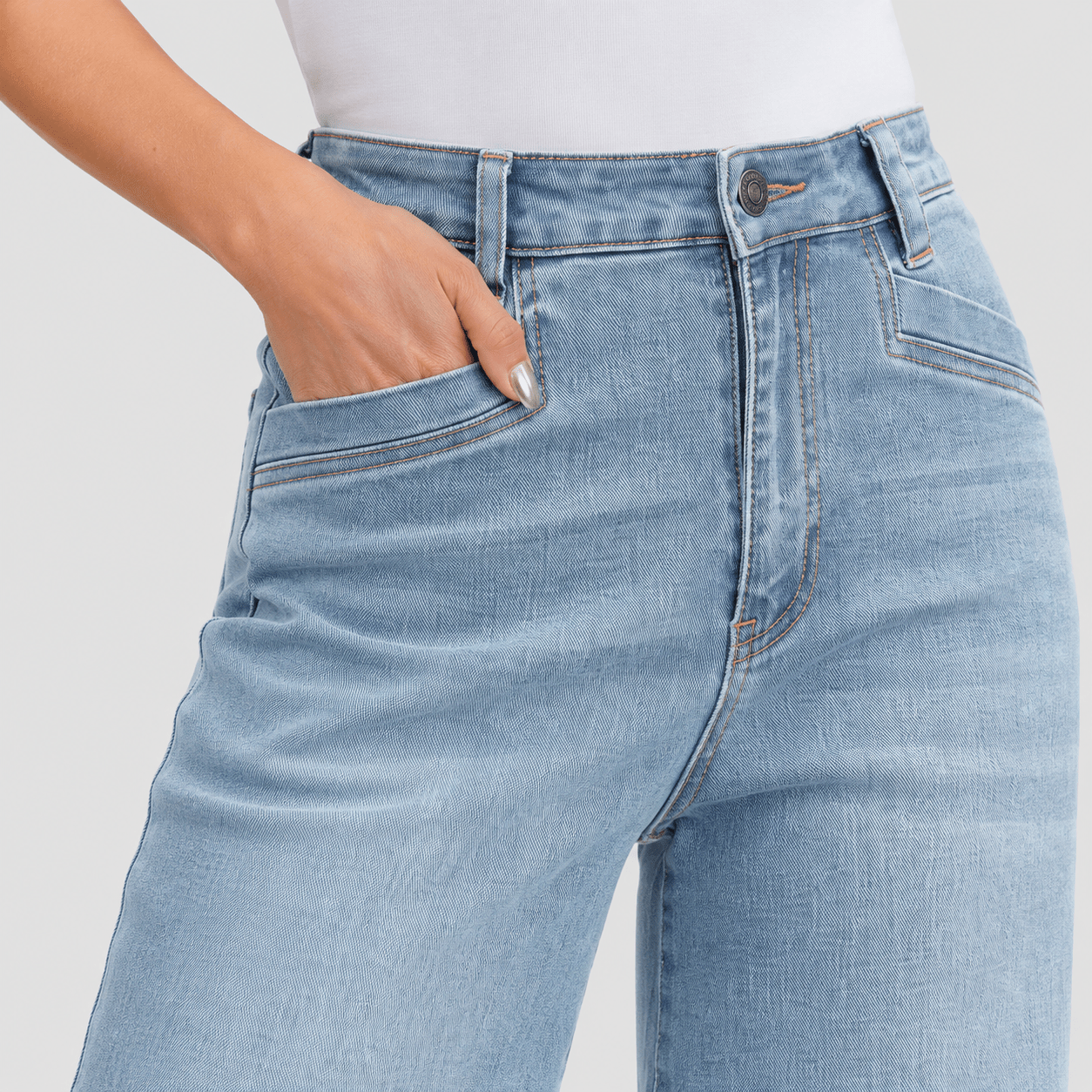 Women's High Waisted Wide Leg Jeans - Stretch Denim Pants with Raw Hem Medium Blue by MAGCOMSEN