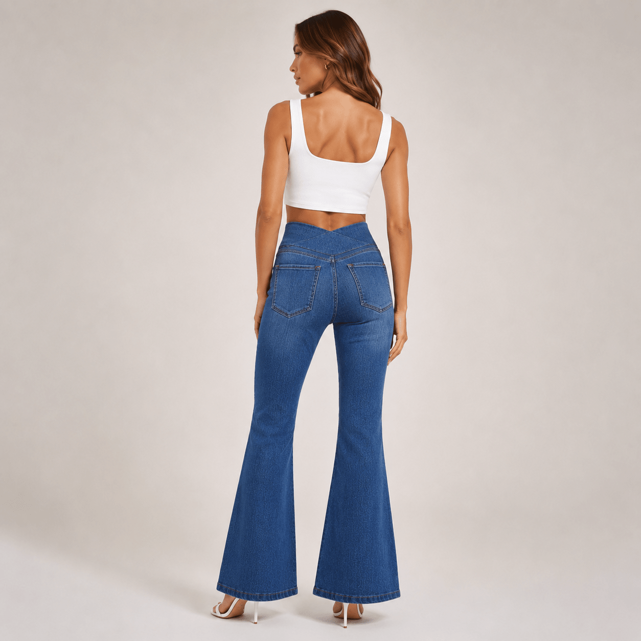 Women's Knit Denim Flare Pants - Pull-On Stretch Jeans Medium Blue by MAGCOMSEN