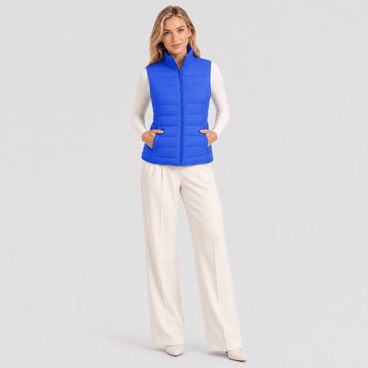 Color Blue MAGCOMSEN Women's Lightweight Puffer Vest with 4 Pockets & Stand Collar in #Color_Color Blue