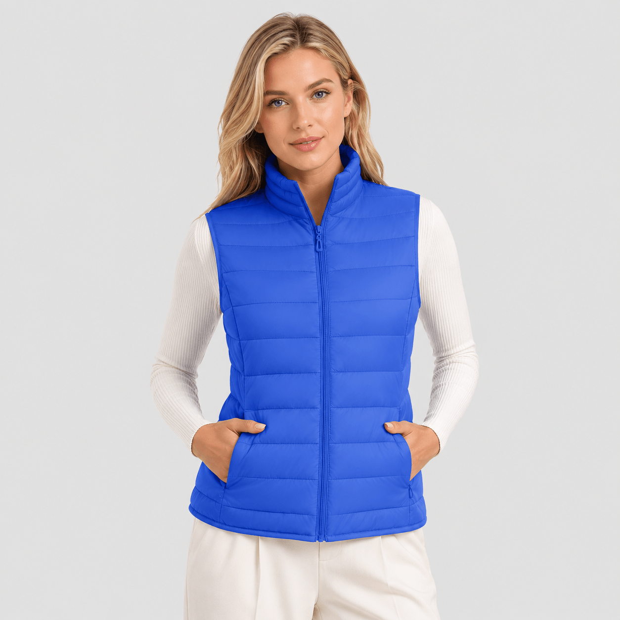 Color Blue MAGCOMSEN Women's Lightweight Puffer Vest with 4 Pockets & Stand Collar in #Color_Color Blue