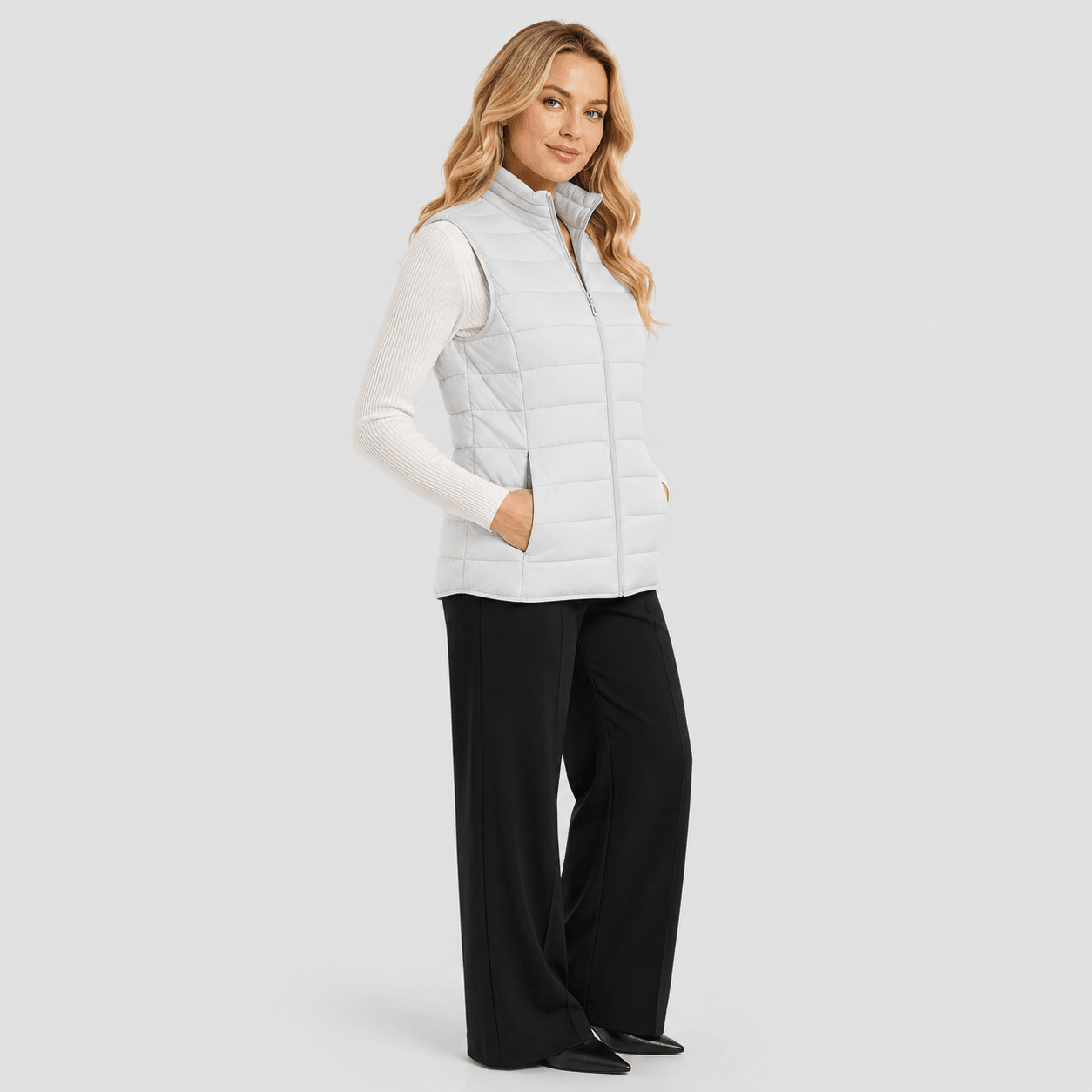 White MAGCOMSEN Women's Lightweight Puffer Vest with 4 Pockets & Stand Collar in #Color_White