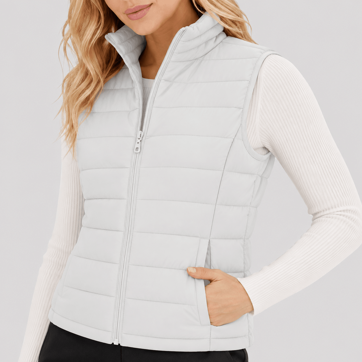 White MAGCOMSEN Women's Lightweight Puffer Vest with 4 Pockets & Stand Collar in #Color_White