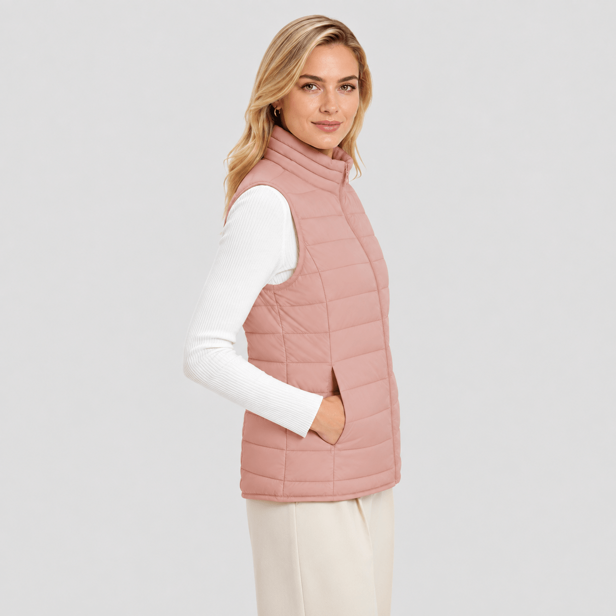 Apricot MAGCOMSEN Women's Lightweight Puffer Vest with 4 Pockets & Stand Collar in #Color_Apricot