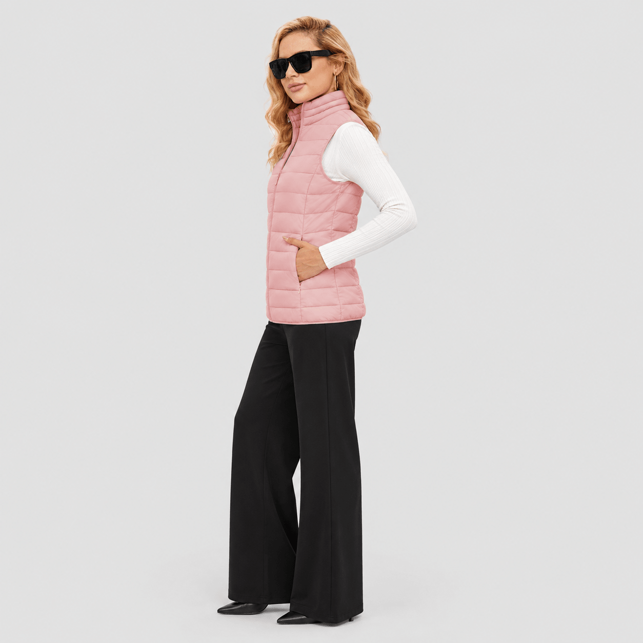 Pink MAGCOMSEN Women's Lightweight Puffer Vest with 4 Pockets & Stand Collar in #Color_Pink