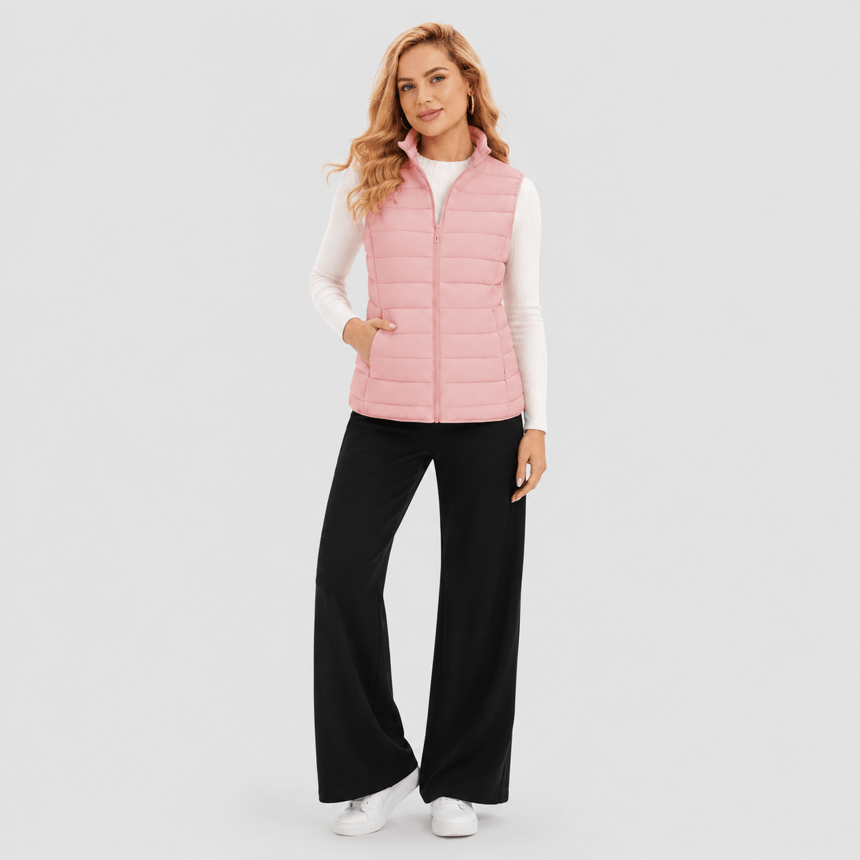 Pink MAGCOMSEN Women's Lightweight Puffer Vest with 4 Pockets & Stand Collar in #Color_Pink