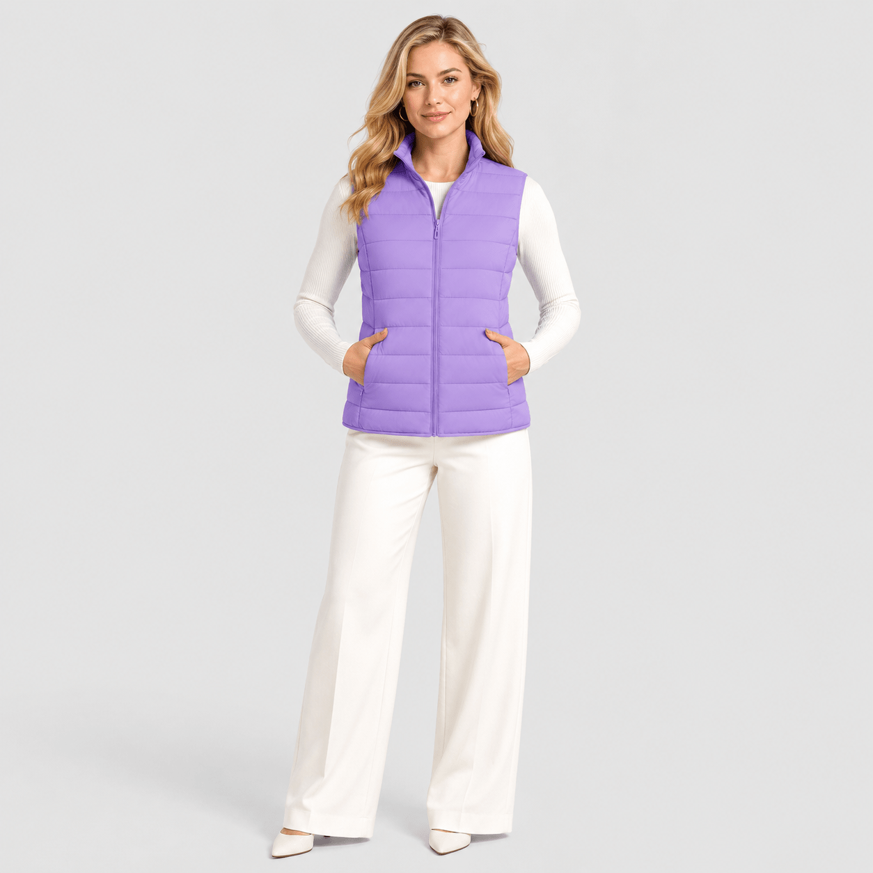 Light Purple MAGCOMSEN Women's Lightweight Puffer Vest with 4 Pockets & Stand Collar in #Color_Light Purple