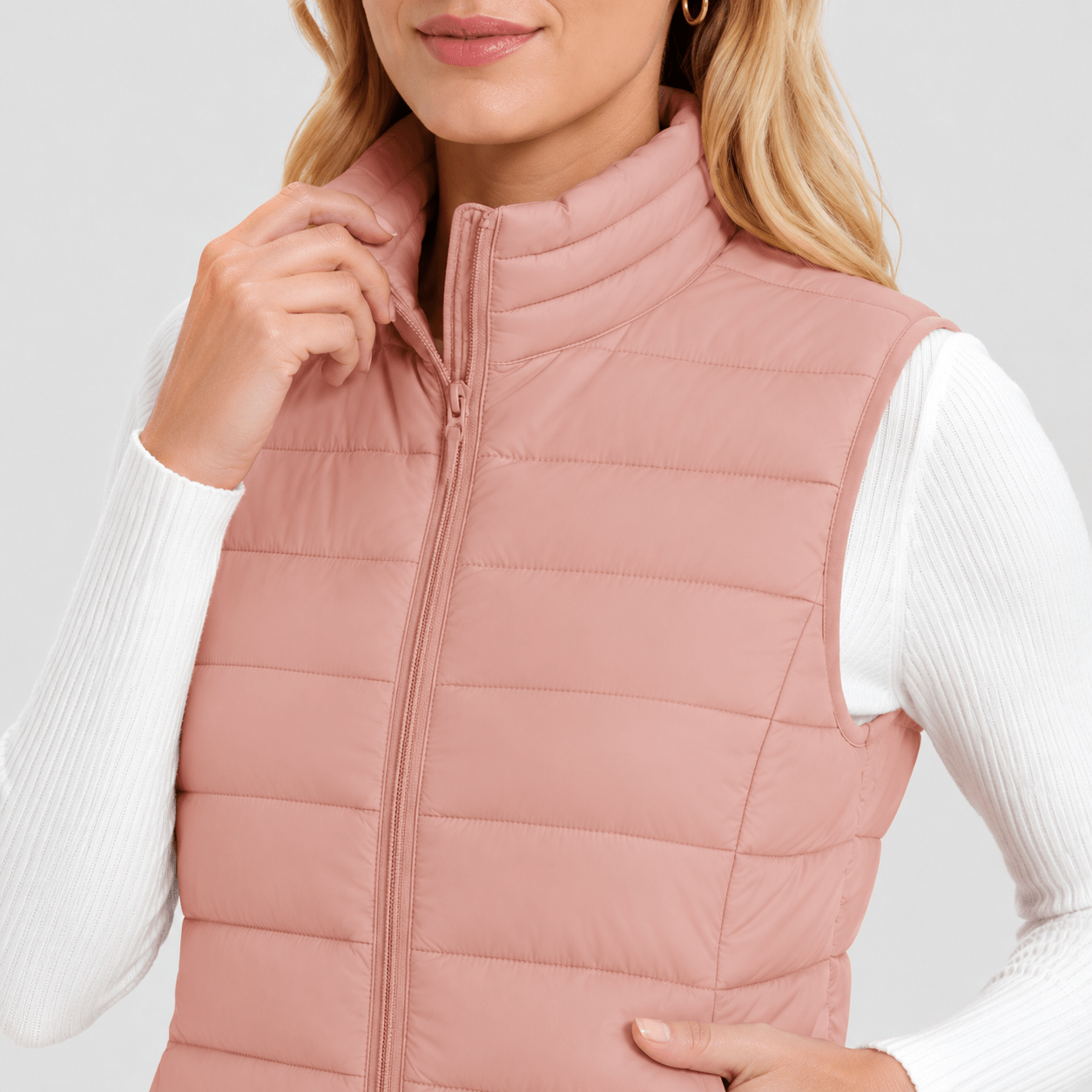 Apricot MAGCOMSEN Women's Lightweight Puffer Vest with 4 Pockets & Stand Collar in #Color_Apricot