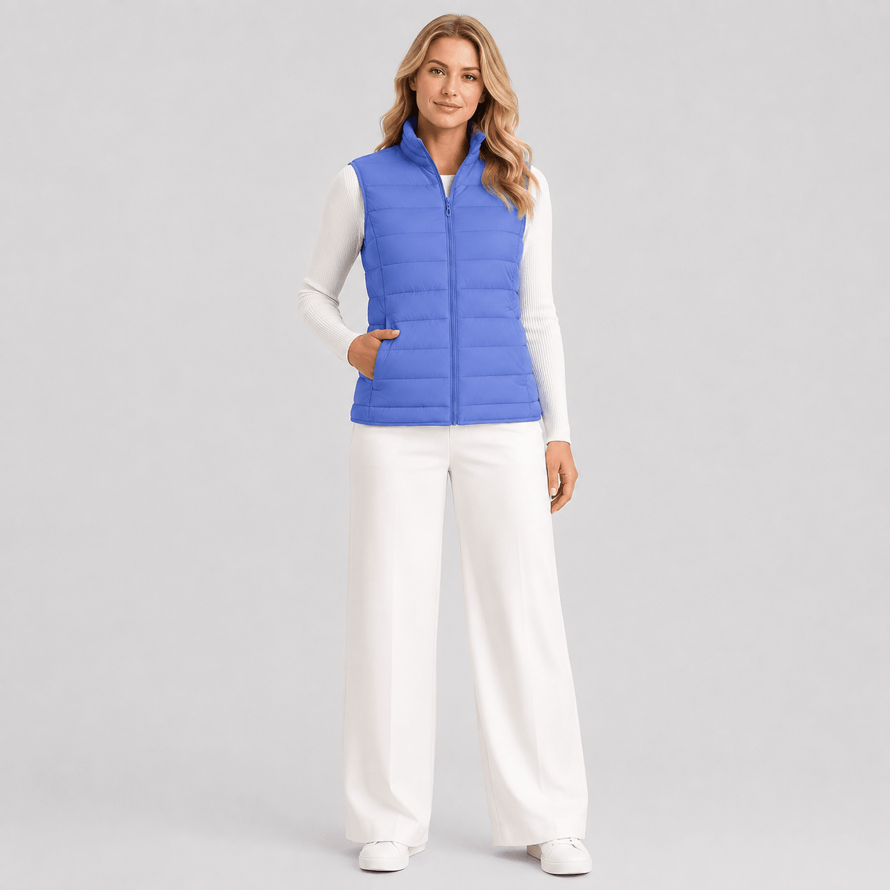 Light Blue MAGCOMSEN Women's Lightweight Puffer Vest with 4 Pockets & Stand Collar in #Color_Light Blue