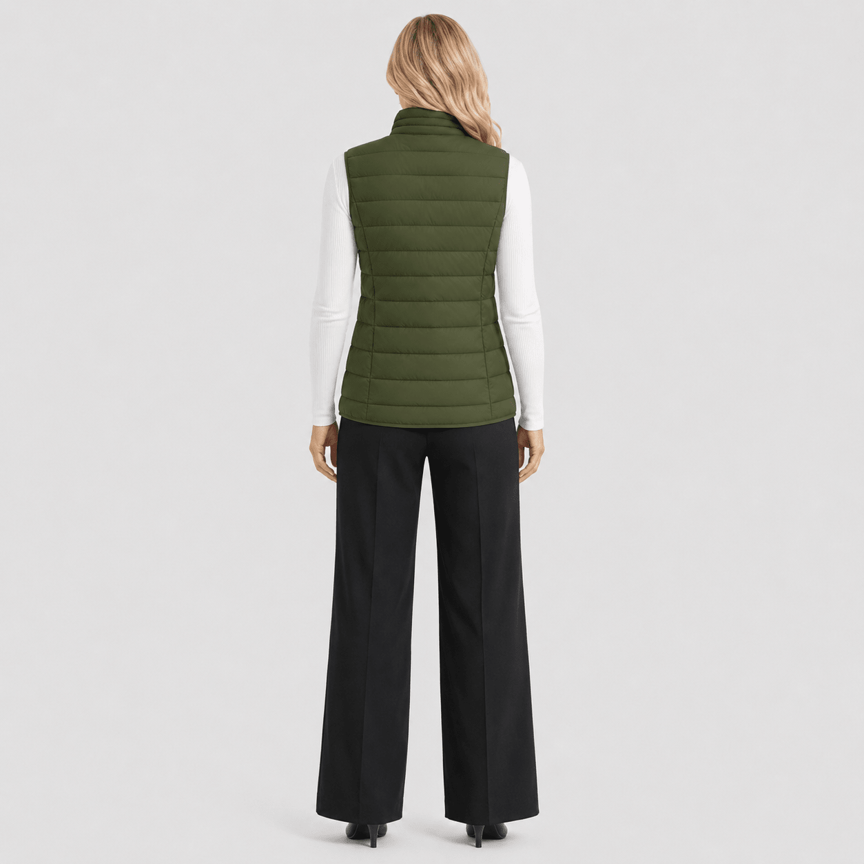 Army Green MAGCOMSEN Women's Lightweight Puffer Vest with 4 Pockets & Stand Collar in #Color_Army Green