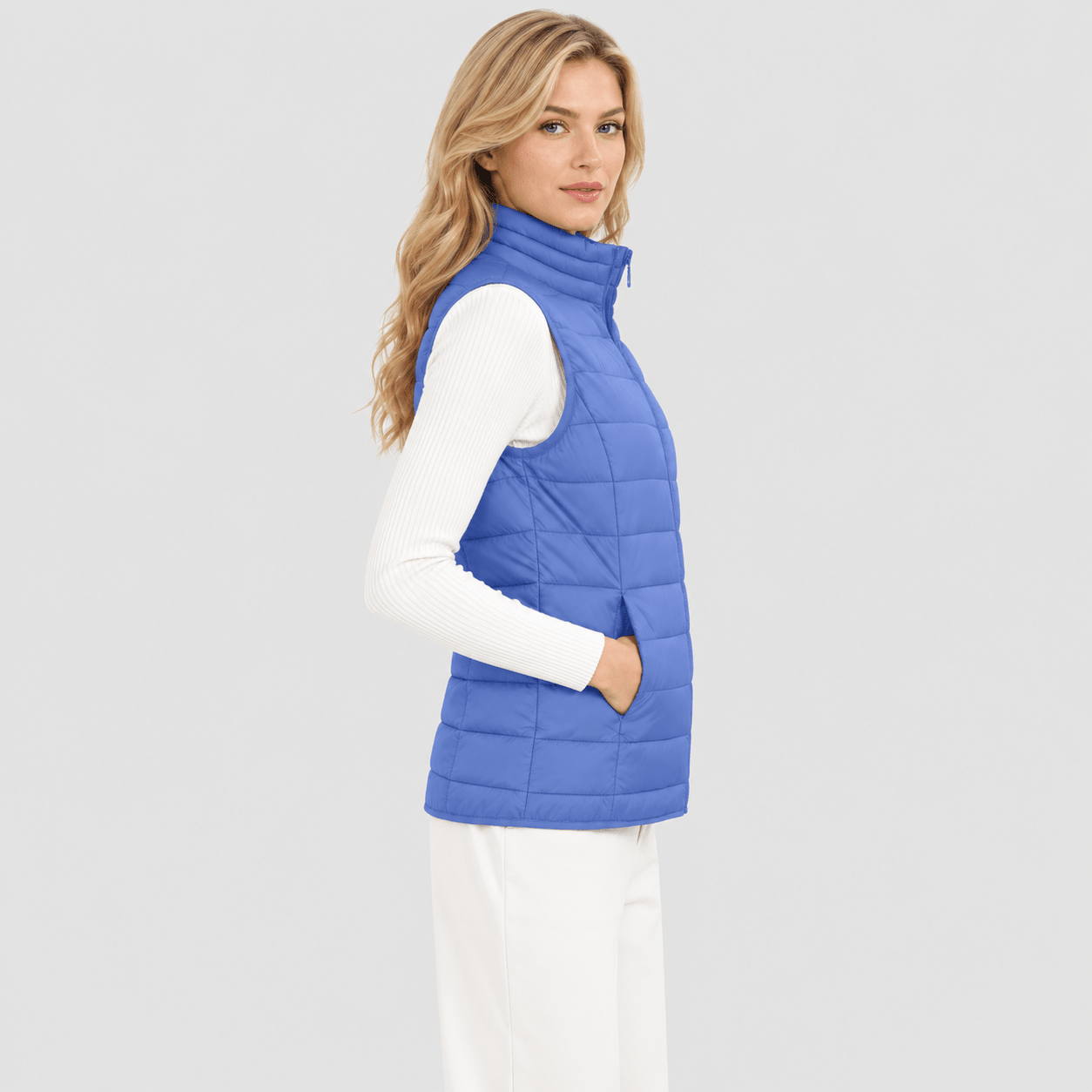 Light Blue MAGCOMSEN Women's Lightweight Puffer Vest with 4 Pockets & Stand Collar in #Color_Light Blue