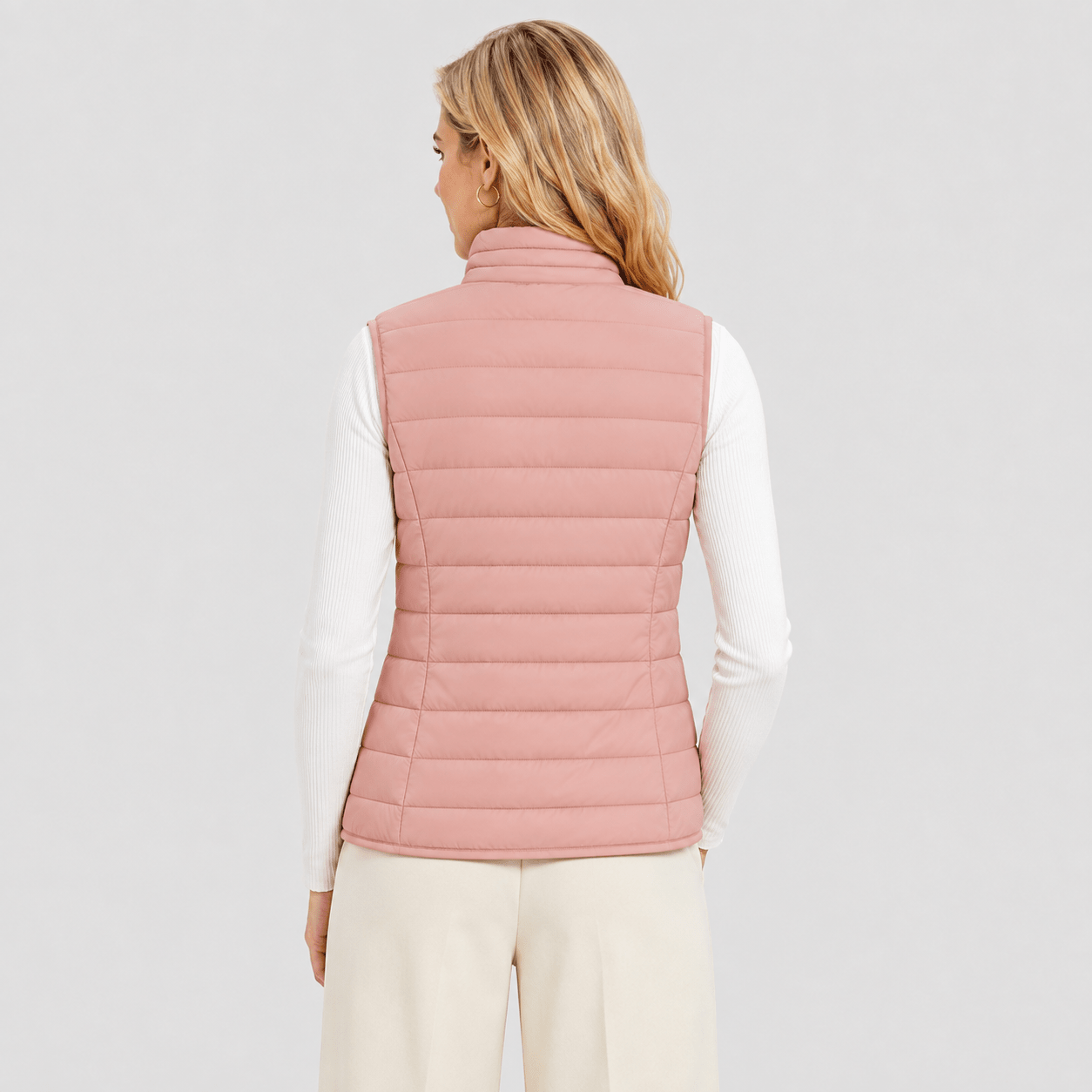 Apricot MAGCOMSEN Women's Lightweight Puffer Vest with 4 Pockets & Stand Collar in #Color_Apricot
