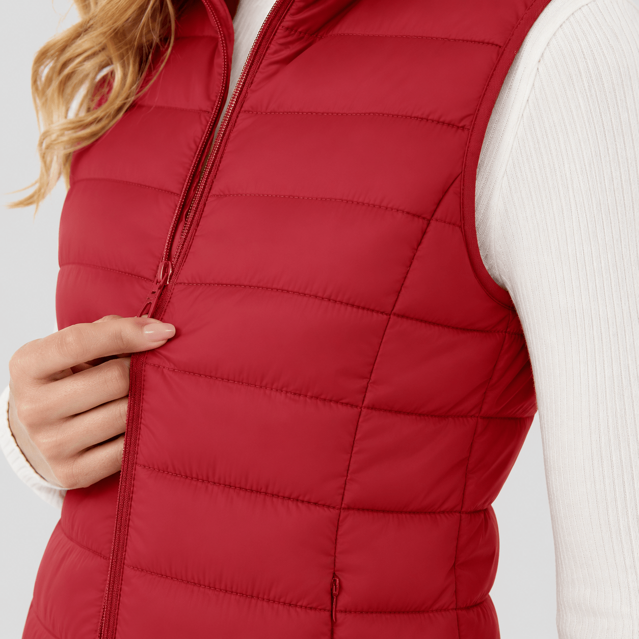 Red MAGCOMSEN Women's Lightweight Puffer Vest with 4 Pockets & Stand Collar in #Color_Red