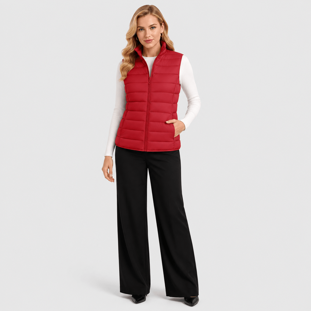 Red MAGCOMSEN Women's Lightweight Puffer Vest with 4 Pockets & Stand Collar in #Color_Red