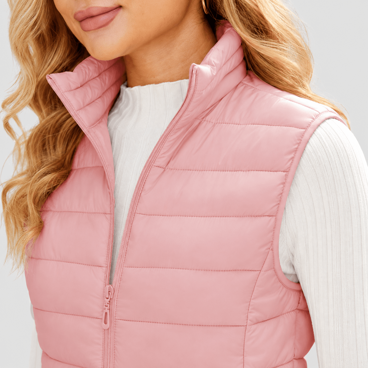 Pink MAGCOMSEN Women's Lightweight Puffer Vest with 4 Pockets & Stand Collar in #Color_Pink